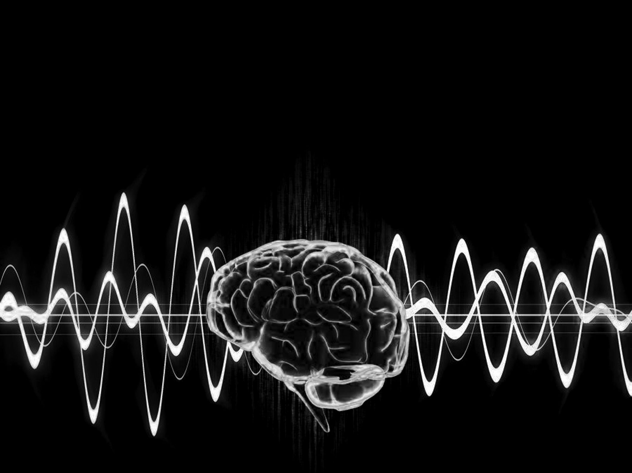 Cervello, Onde sonore, Bianco e nero, Sfondo nero, Full HD, schermata di blocco iPad