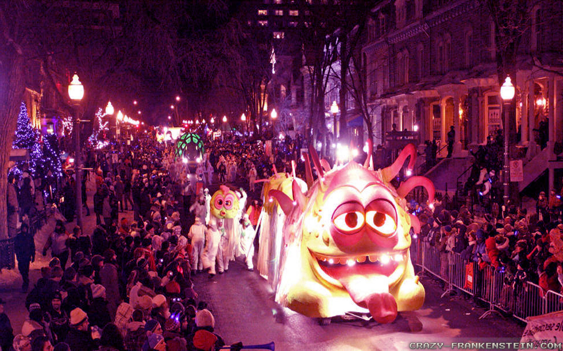 Sfilata di carnevale, Carro allegorico, Notte, Folla, Full HD, sfondo per PC