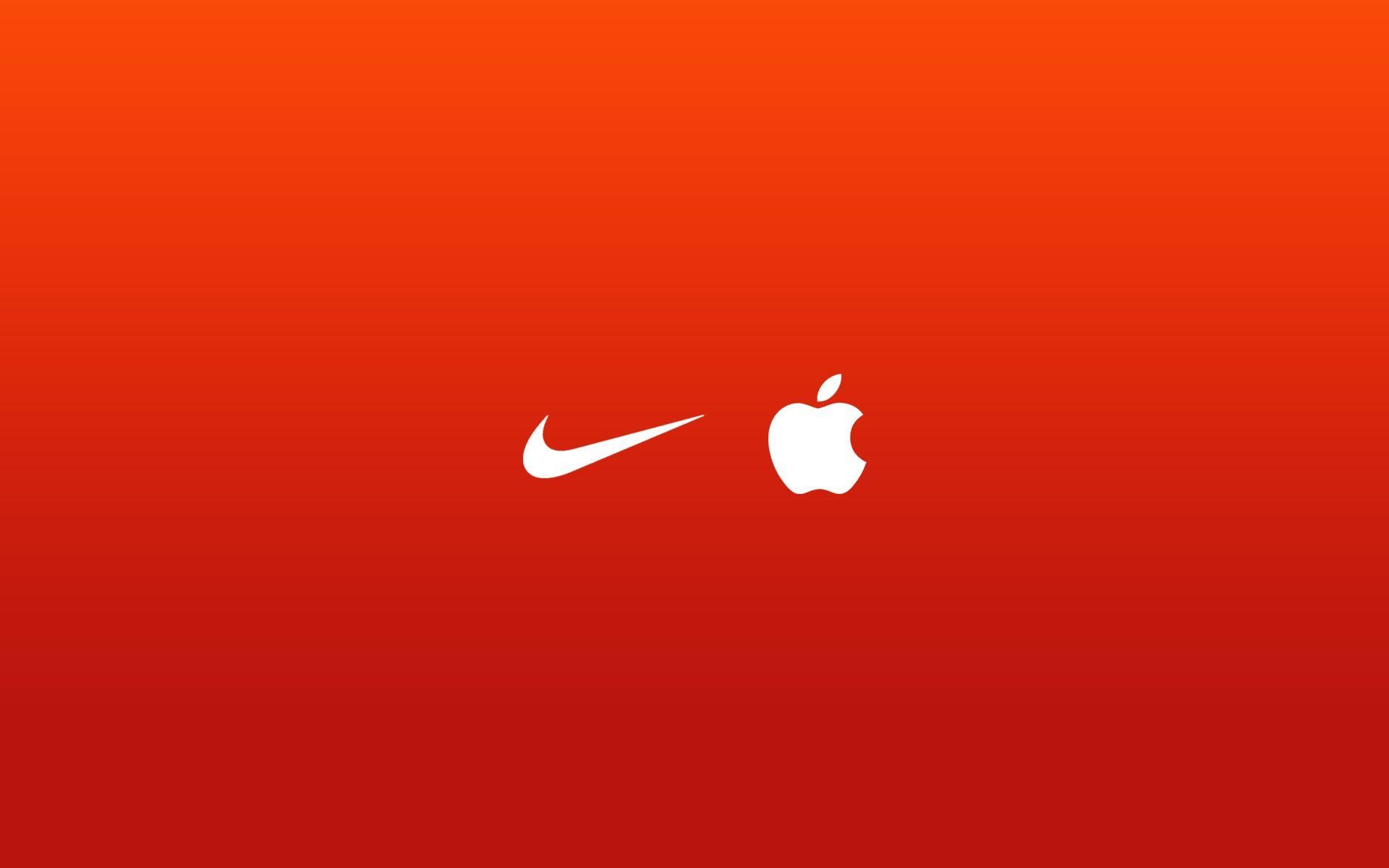 Nike Swoosh, Apple, Logo, Sfondo arancione, 16:10 Full HD, wallpaper widescreen