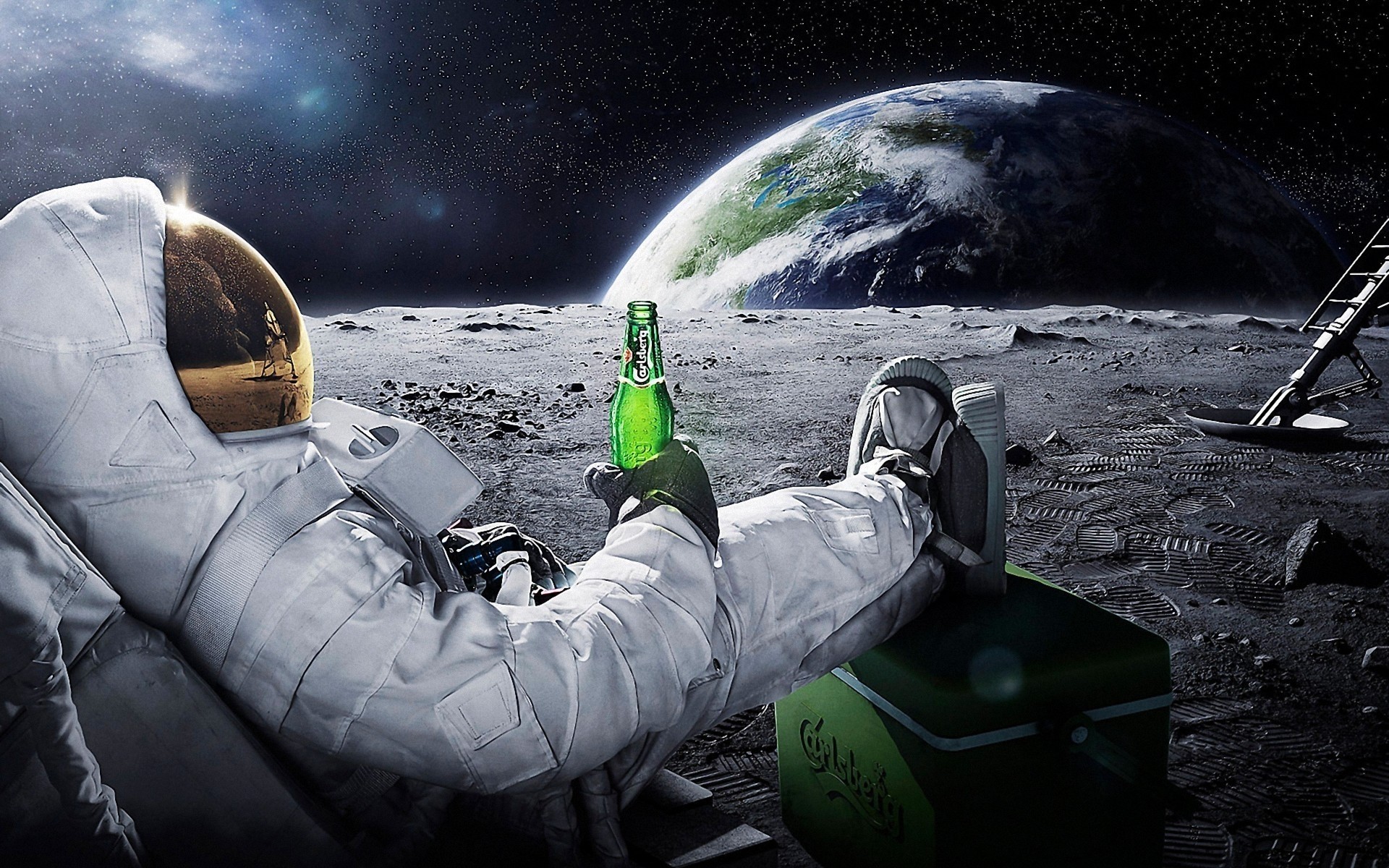 Astronauta, Luna, Birra, Terra, Relax, 1920x1200, sfondo per PC