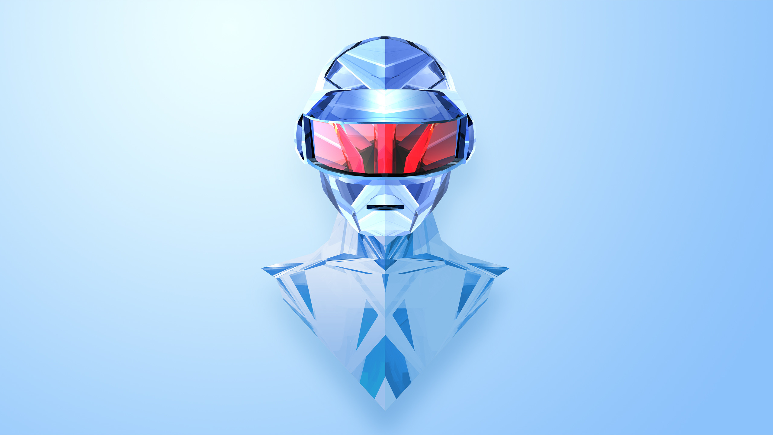 Daft Punk, Casco, Low poly, Sfondo azzurro, 2K, wallpaper per portatile