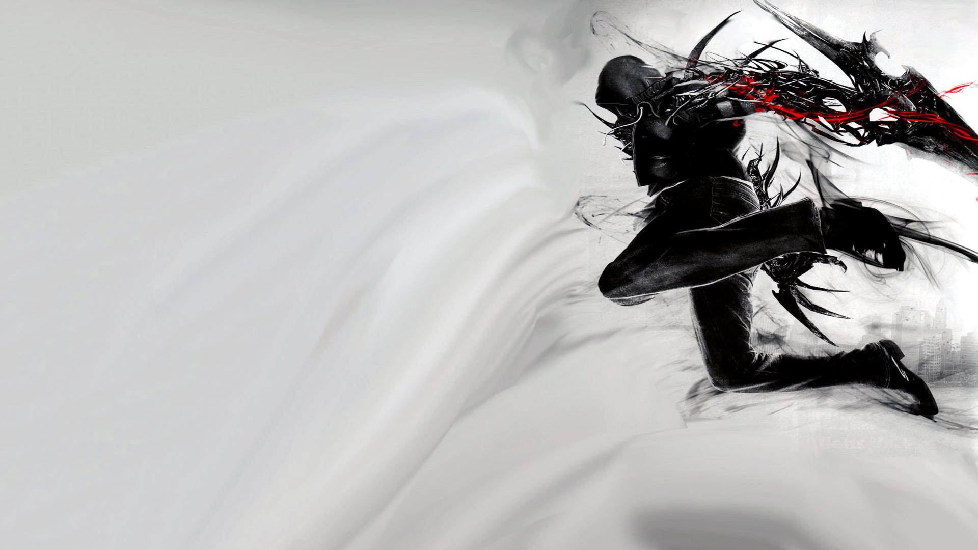 Guerriero, Arte in bianco e nero, Spada, Fumo, Full HD, sfondo Windows 11