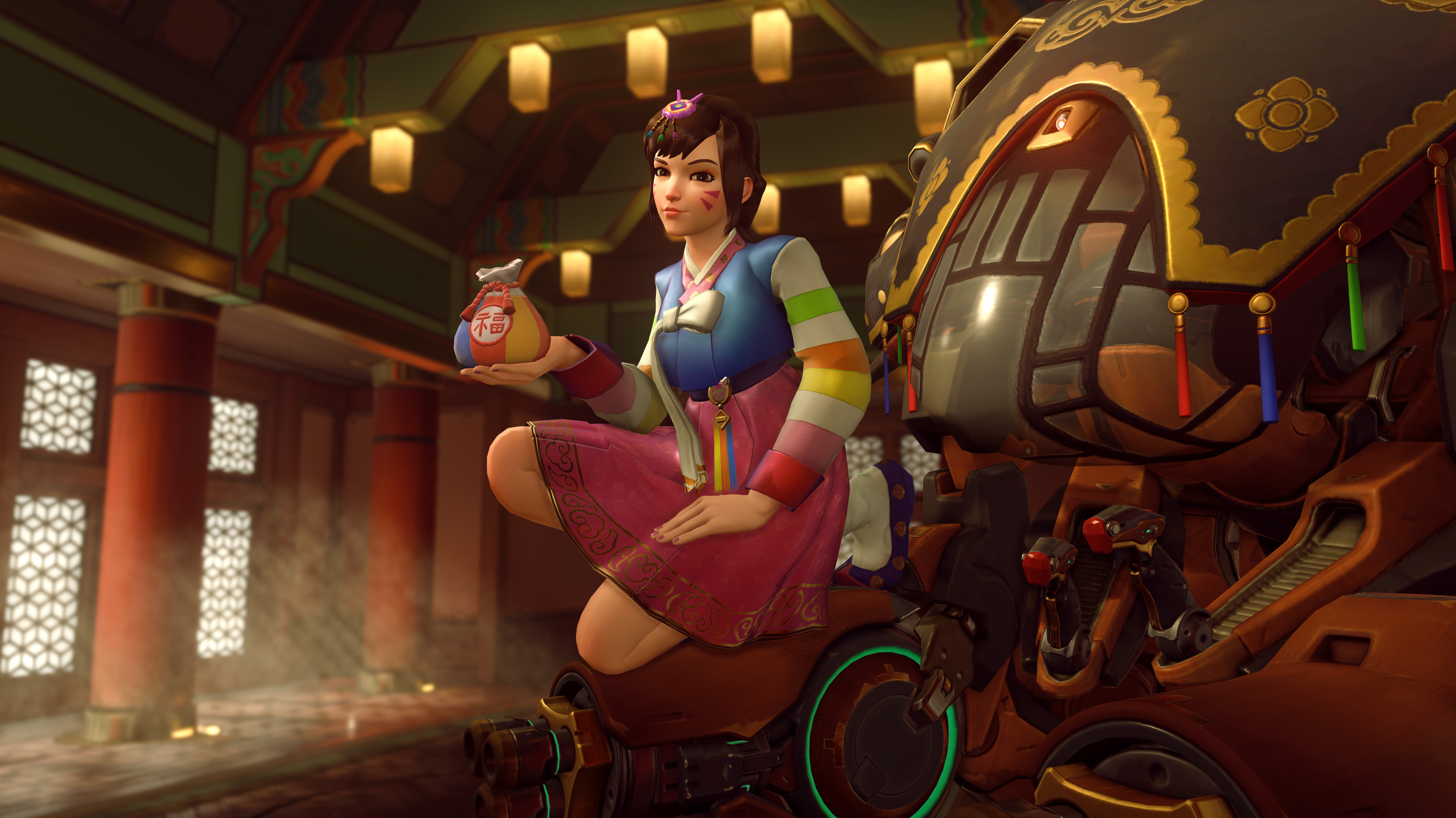 D.Va, Palanquin D.Va, Overwatch, Hanbok, Lanterne, 2K, sfondo desktop