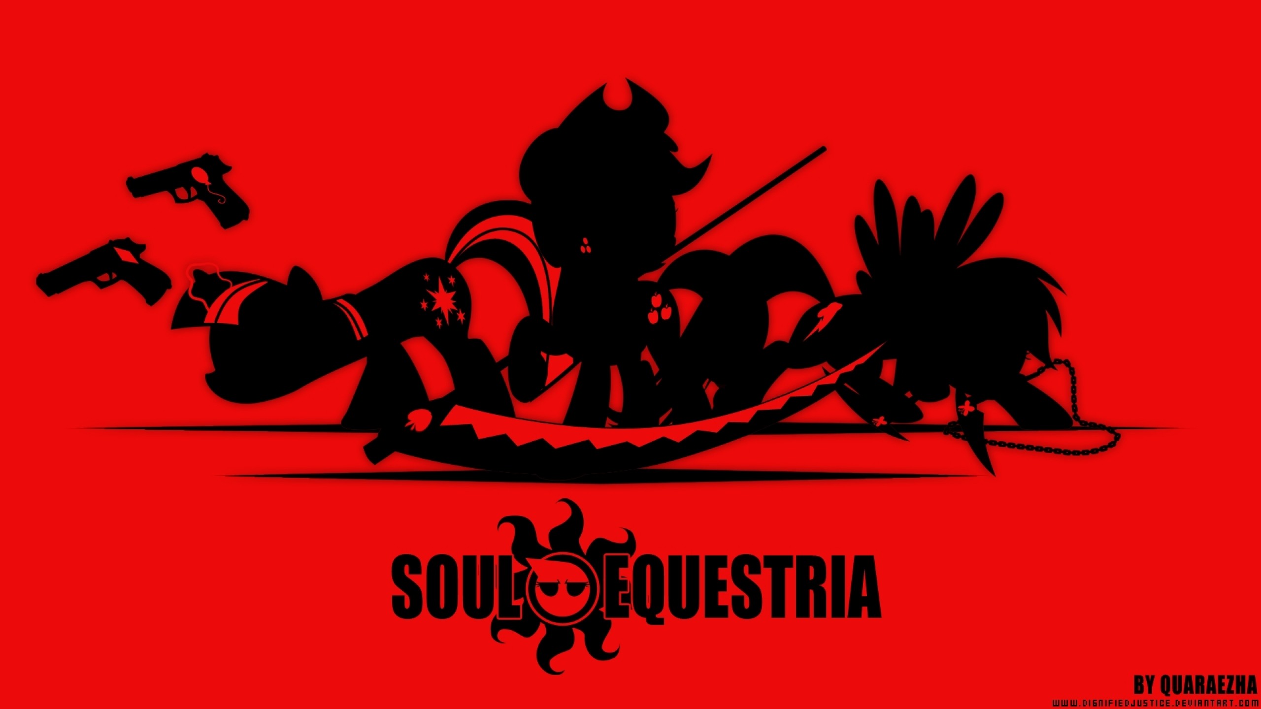 Soul Equestria, Parodia, Silhouette, Sfondo rosso, 2560x1440, wallpaper desktop