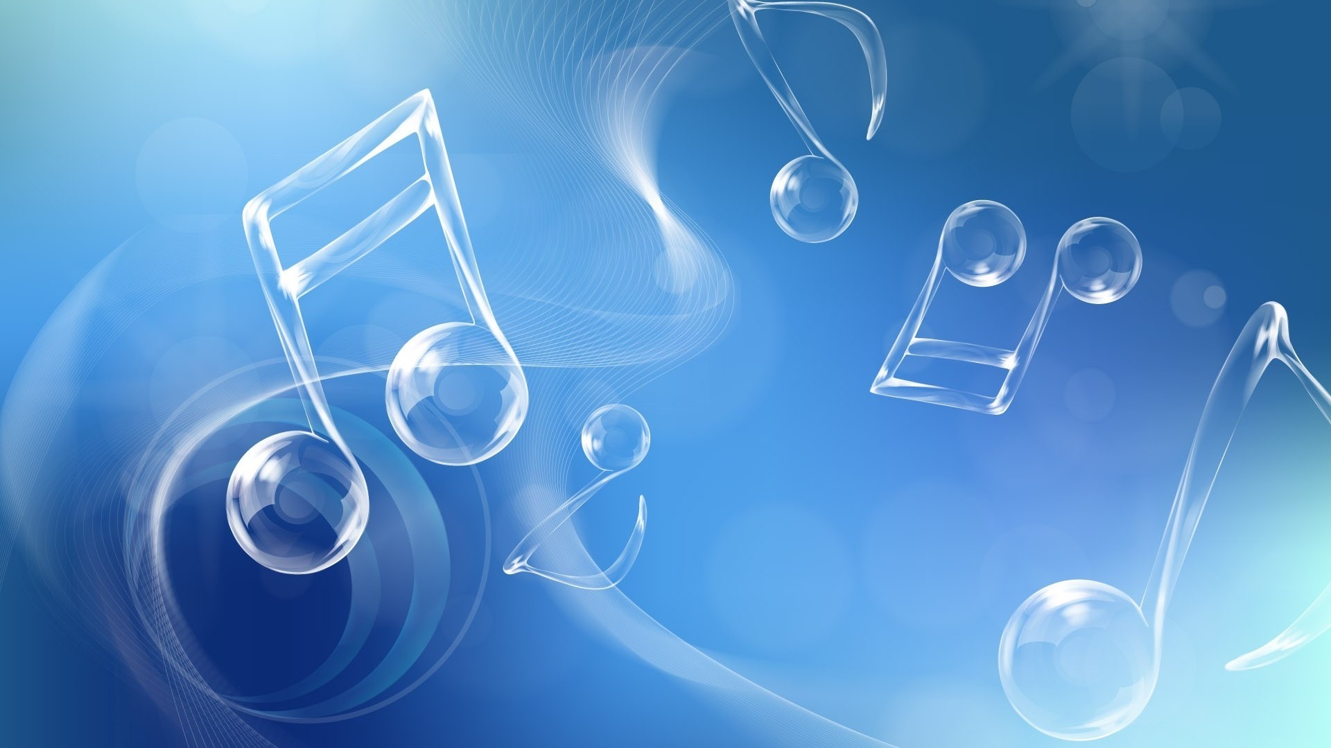 Note musicali, Vetro, Bolle, Blu, 16:9 Full HD, sfondo widescreen