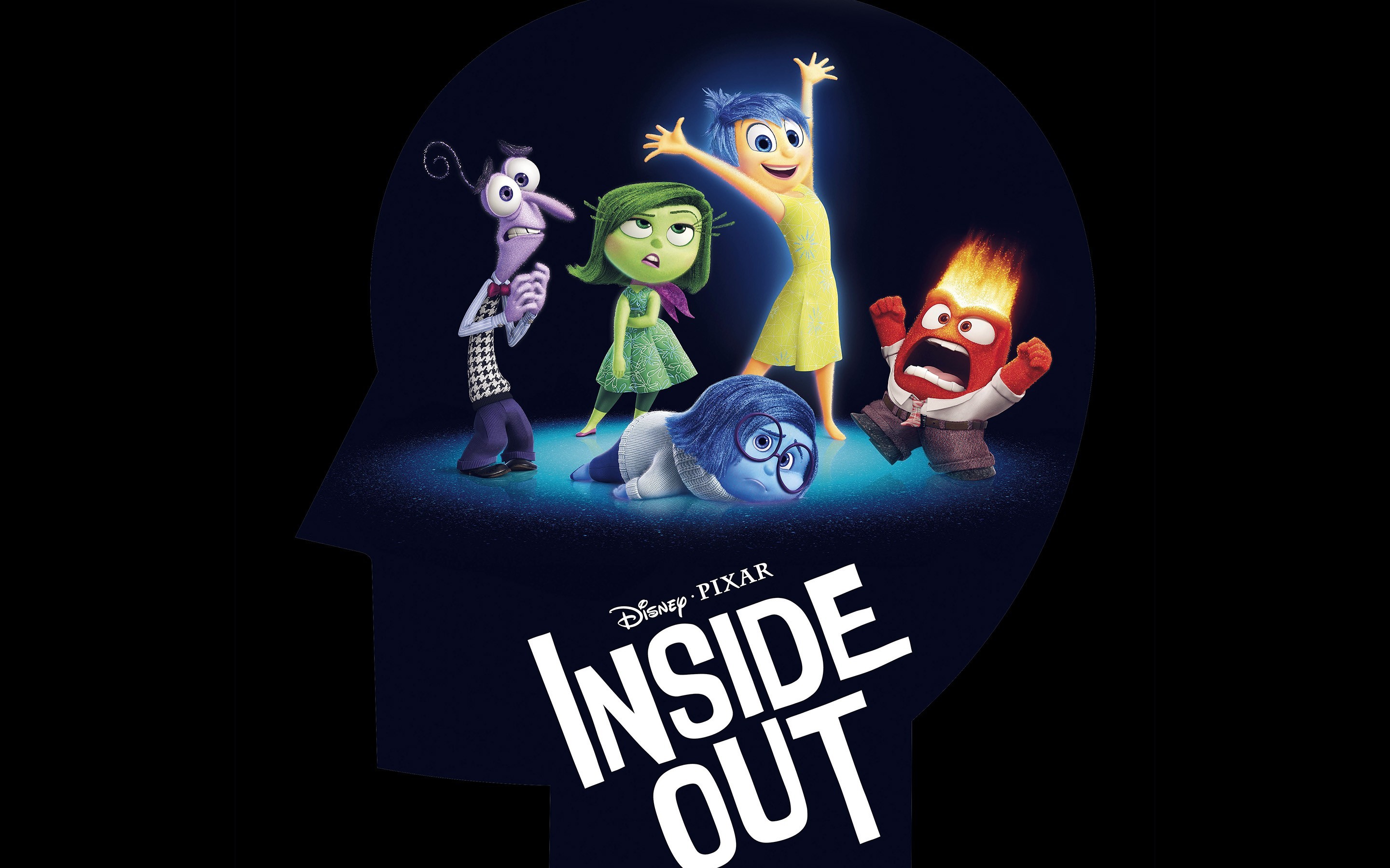Inside Out, Disney Pixar, Gioia, Rabbia, Paura, Silhouette della testa, sfondo 2880x1800 per PC