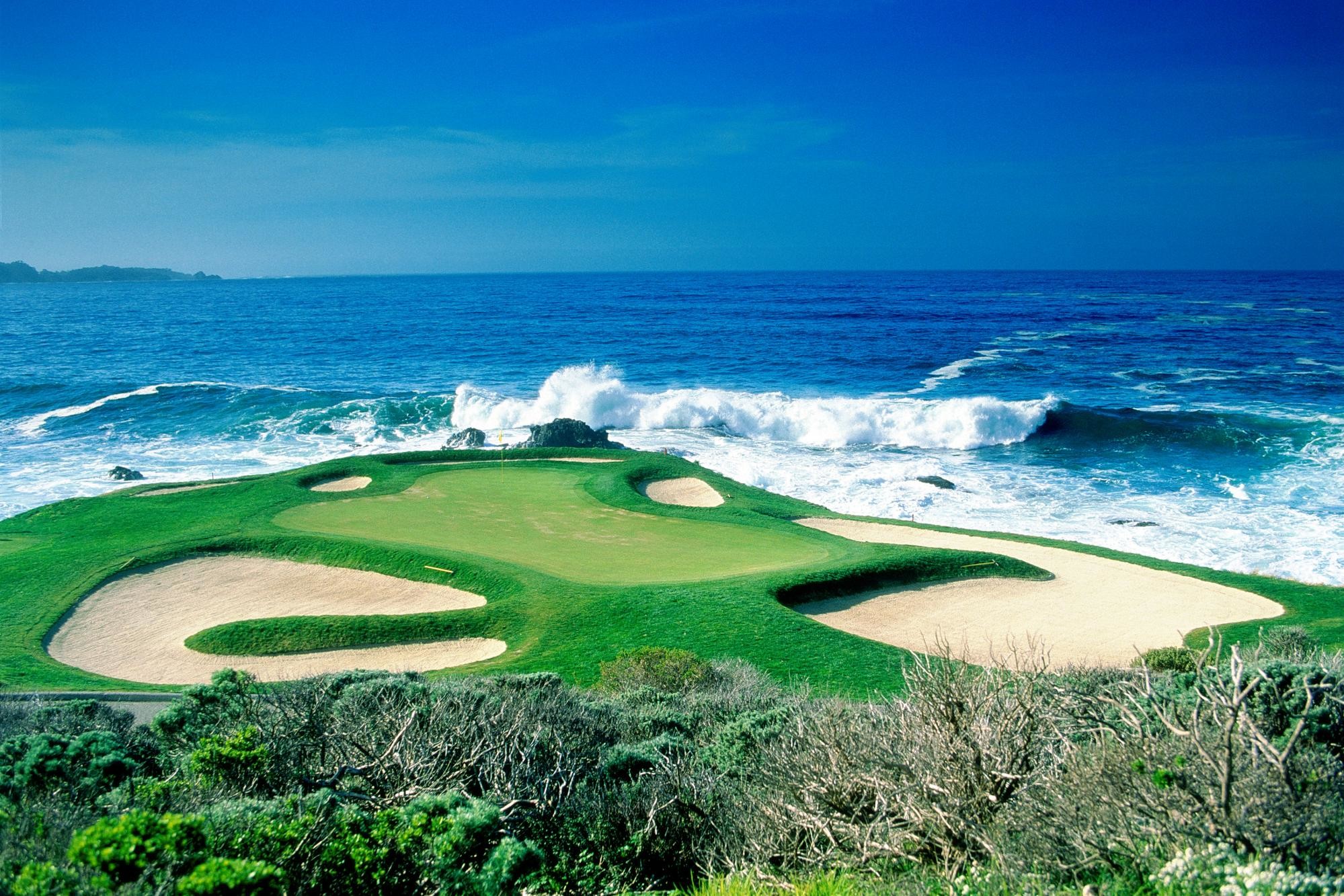 Campo da golf, Oceano, Onde, Costa, Full HD, sfondo per portatile