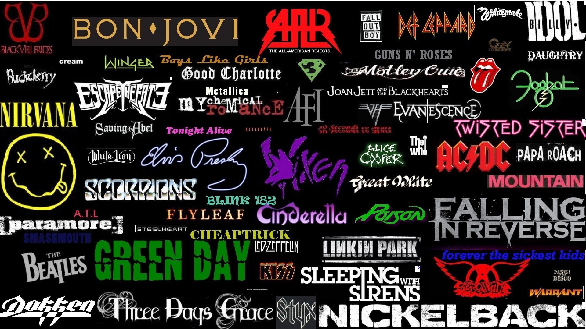 Loghi di band, Bon Jovi, Nirvana, AC/DC, Green Day, Linkin Park, Nickelback, Collage, sfondo per PC