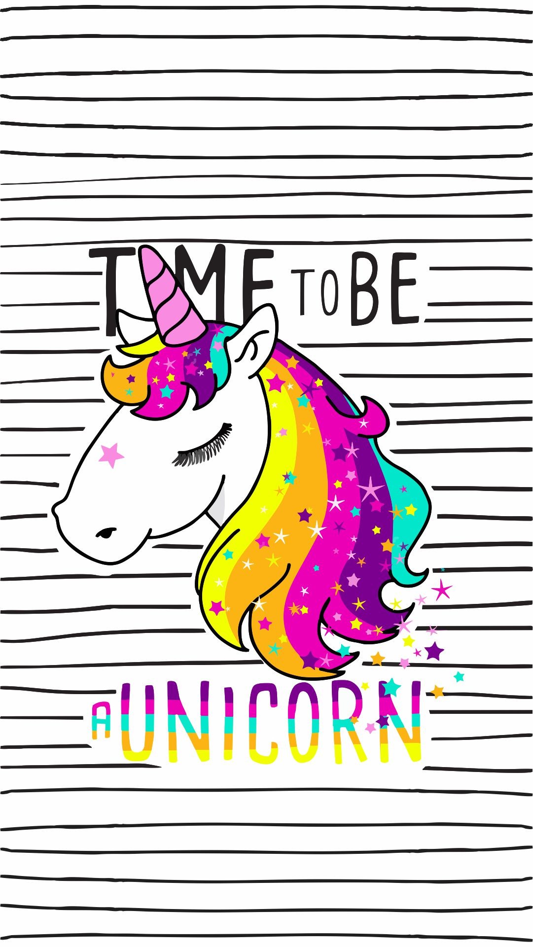 Time to be a Unicorn, Unicorno, Criniera arcobaleno, Righe, Full HD, sfondo per smartphone