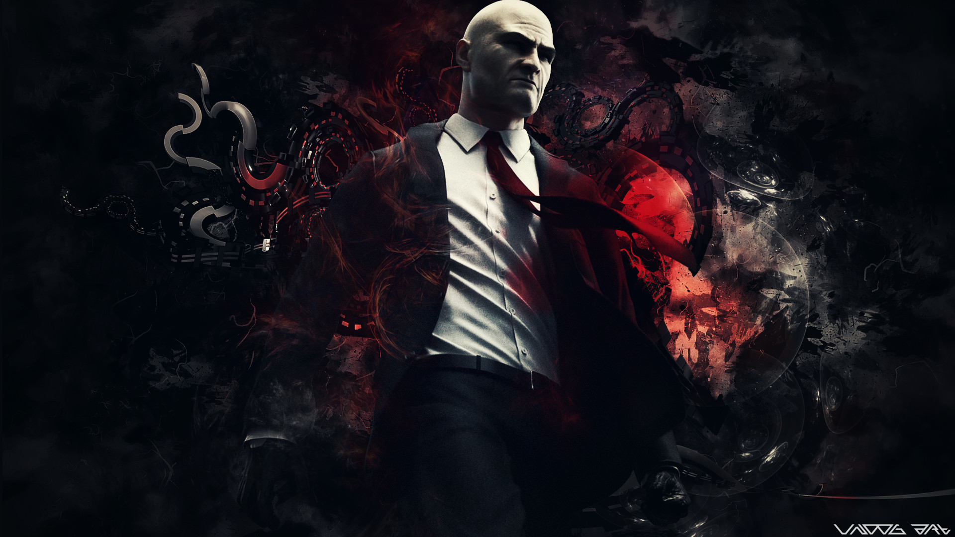 Hitman, Agente 47, Arte digitale, Rosso e nero, Full HD, sfondo per PC
