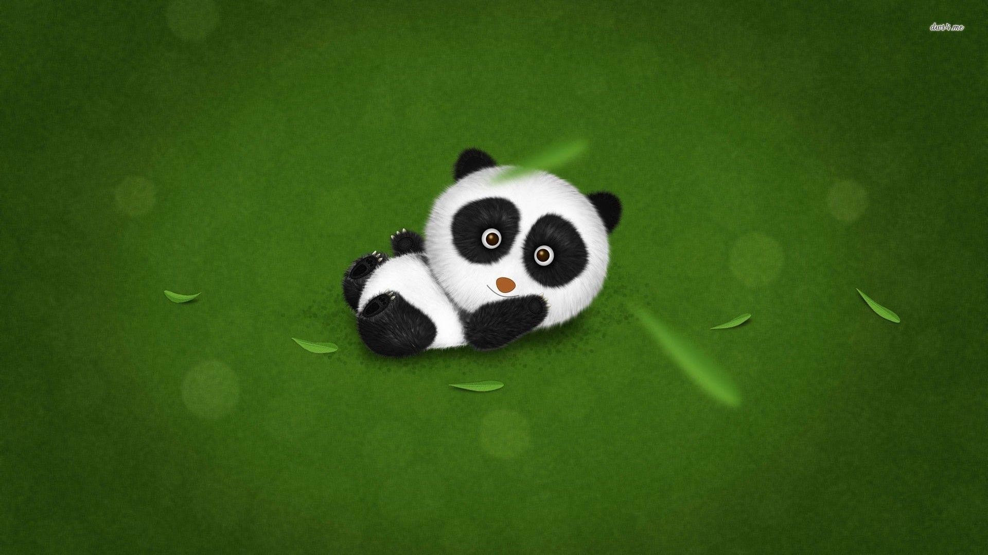 Panda, Prato, Illustrazione, Verde, 1920x1080, immagine di sfondo