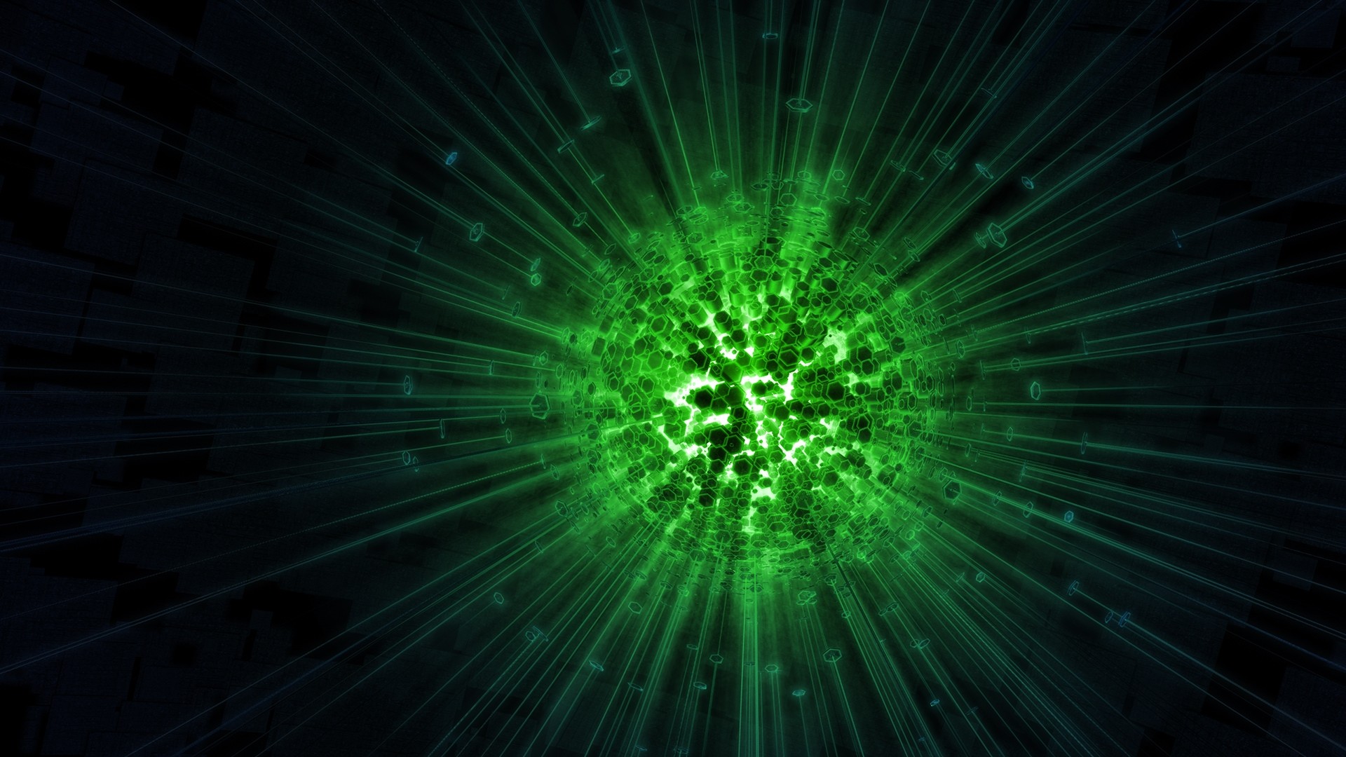 Esplosione, Verde, Sfondo nero, Astratto, Full HD, wallpaper per portatile