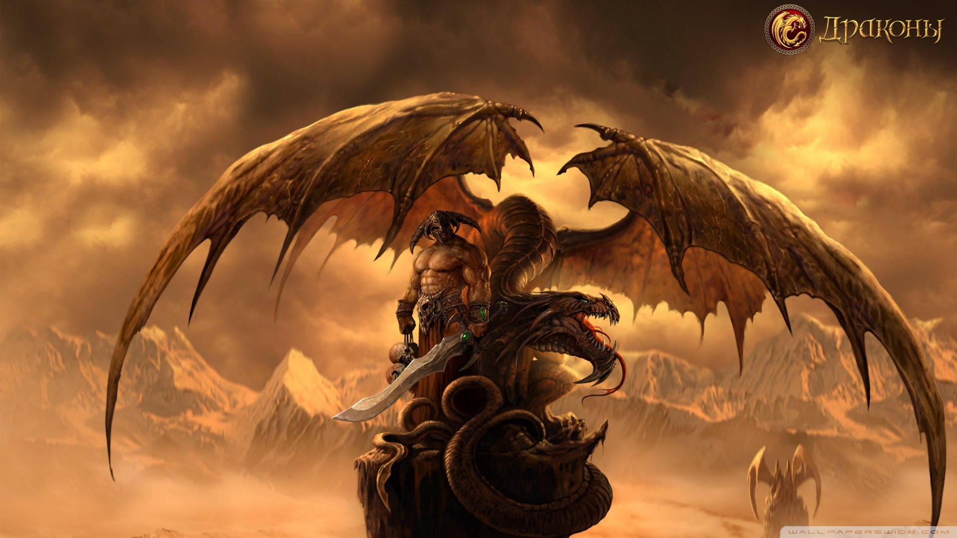 Guerriero, Drago, Ali, Deserto, Fantasy, Full HD, sfondo desktop