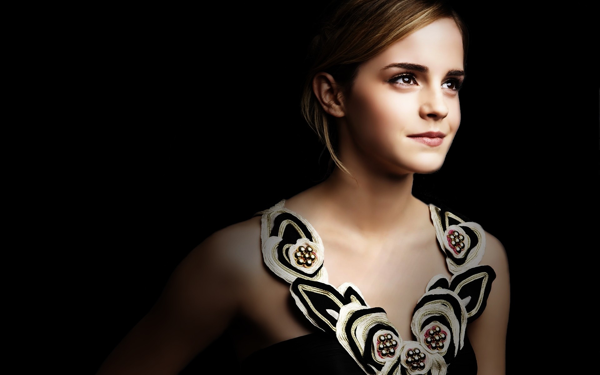 Emma Watson, Sfondo nero, Collana, Full HD, wallpaper per portatile