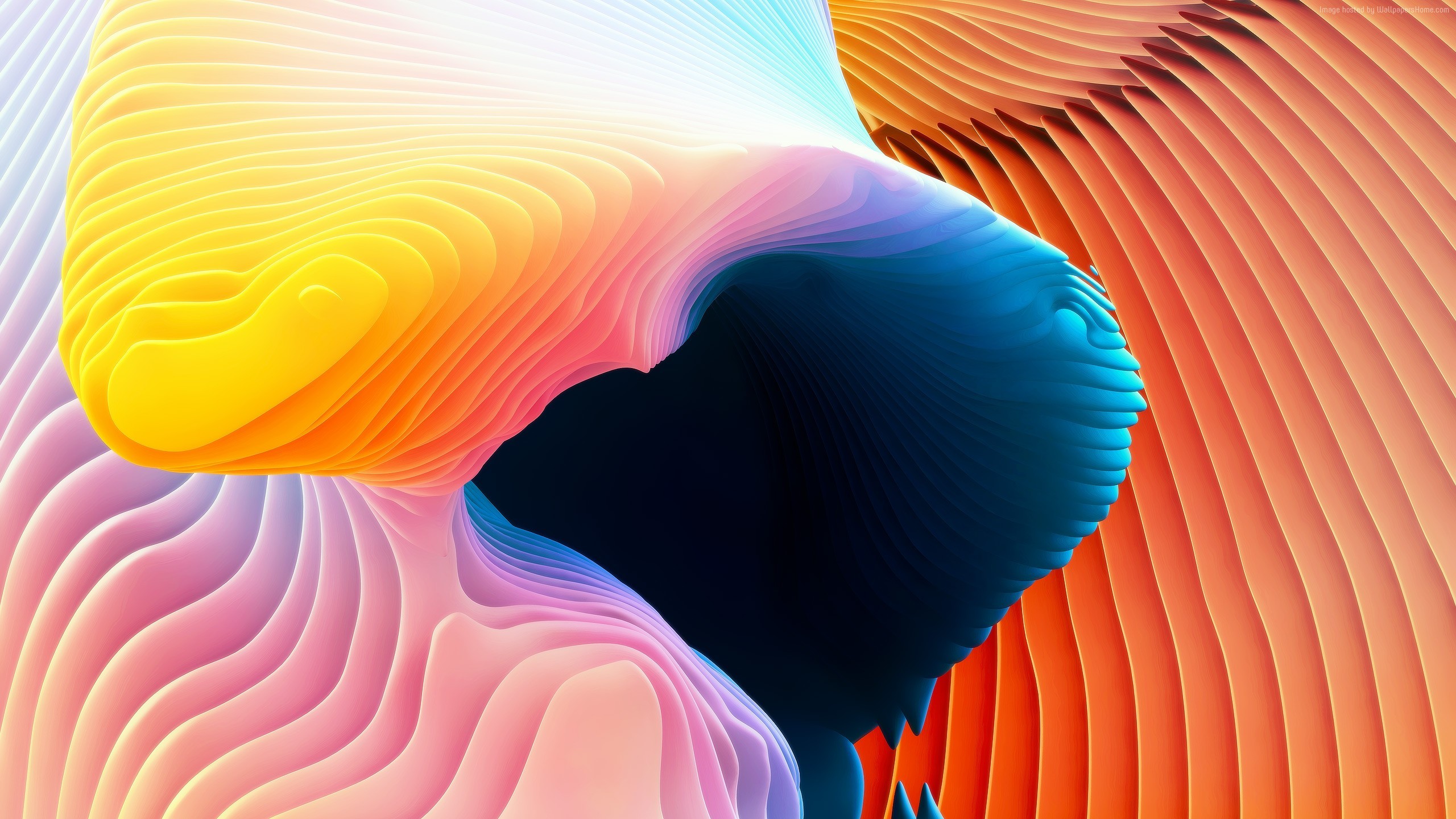 macOS Sierra, Arte astratta, Onde colorate, Arancione, Blu, 2K, immagine di sfondo Mac