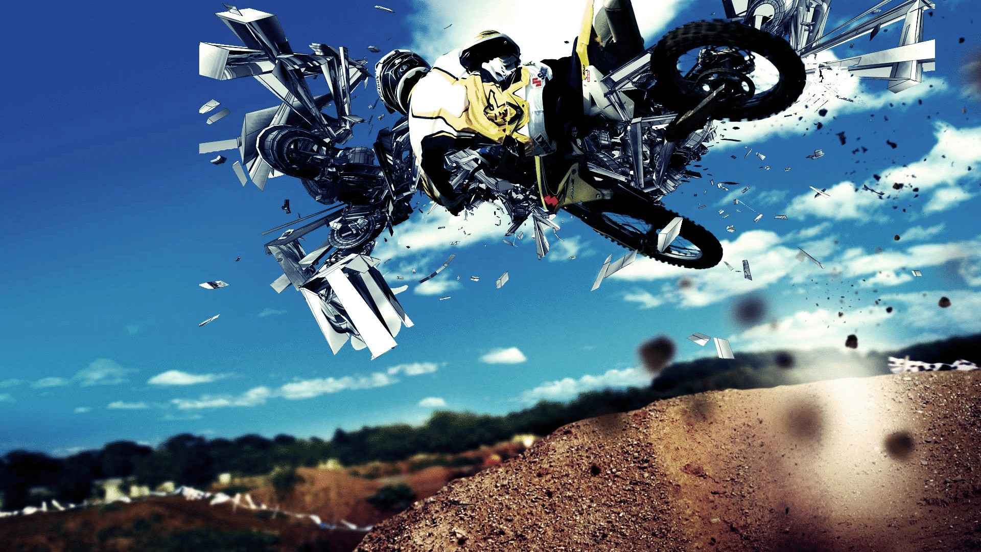 Suzuki RM-Z, Motocross, Freestyle, Arte digitale, Cielo azzurro, sfondo desktop 1920x1080