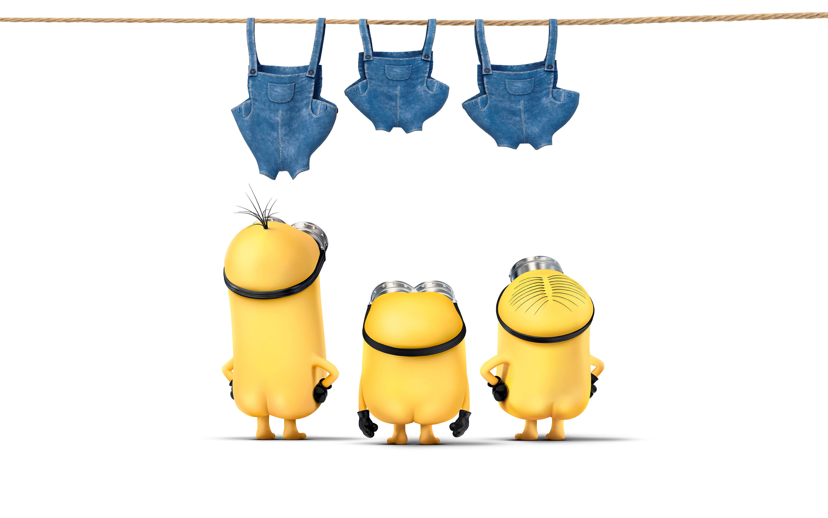 Minion, Salopette stese, Bucato, Sfondo bianco, 2880x1800, wallpaper desktop