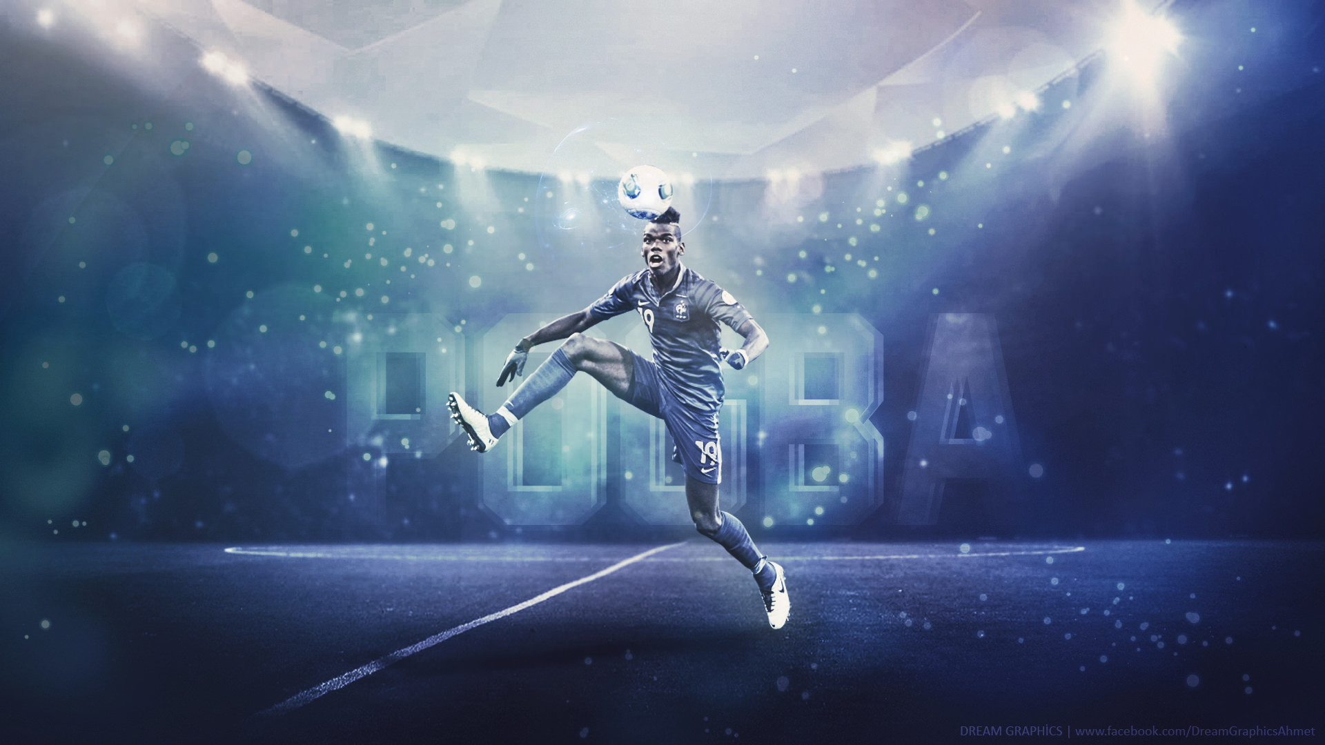 Paul Pogba, Juventus, Arte digitale, Blu, 1920x1080, sfondo per PC