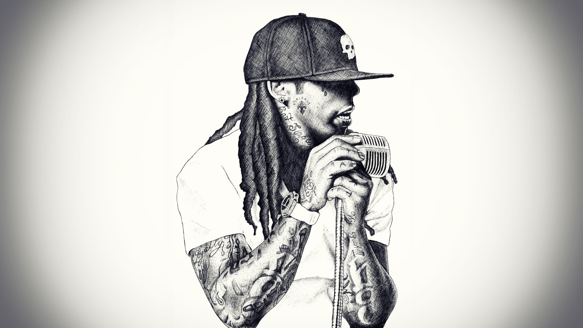 Lil Wayne, Rapper, Microfono, Disegno a matita, Full HD, wallpaper per PC
