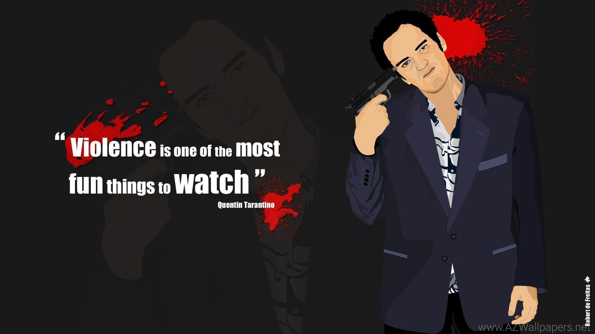Quentin Tarantino, Citazione, Illustrazione, Schizzi di sangue, Sfondo scuro, wallpaper desktop