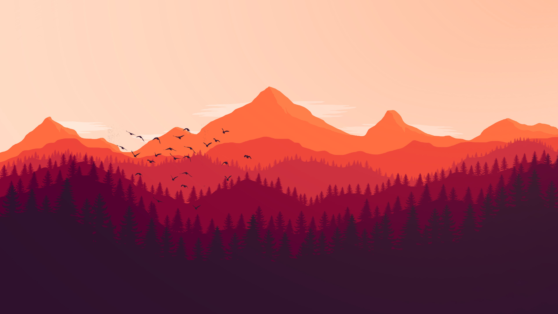 Firewatch, Uccelli, Montagne, Rosso, Full HD, sfondo per PC