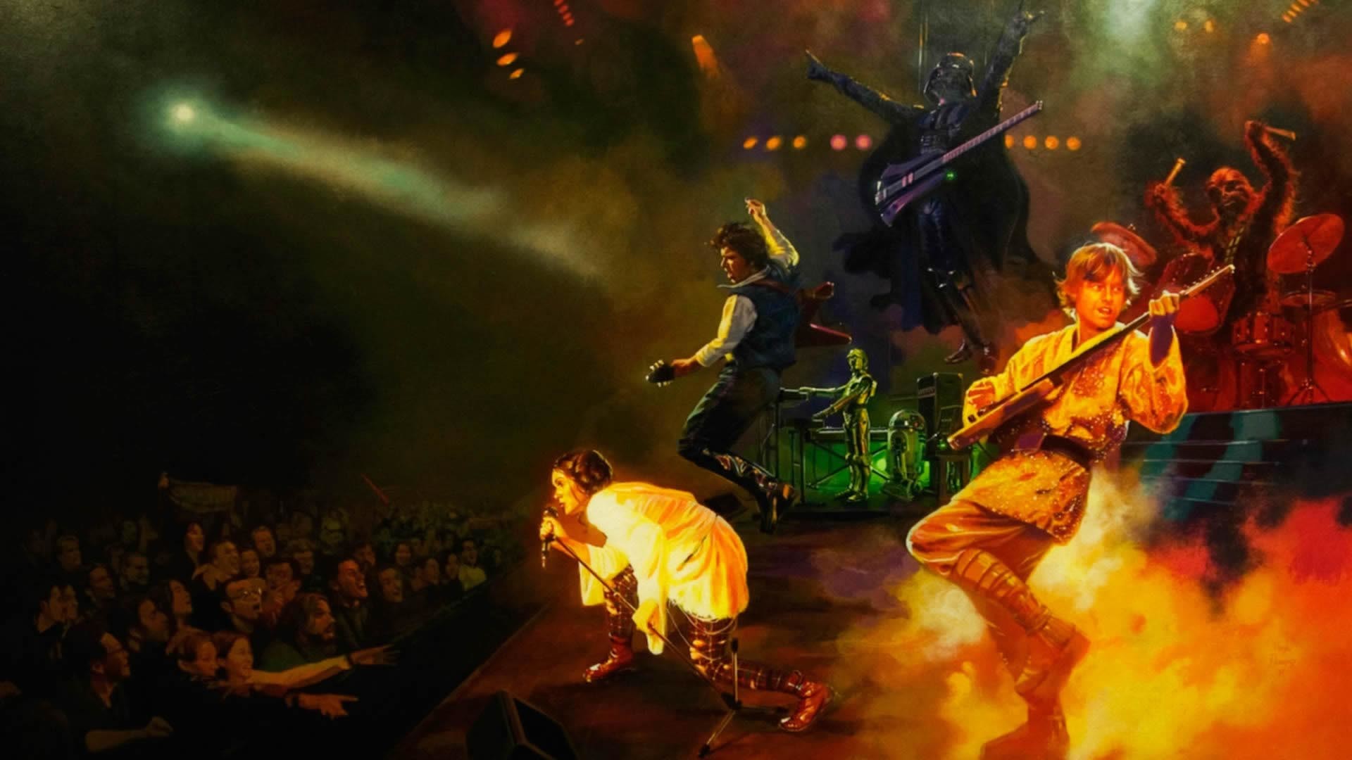 Band rock, Concerto, Illustrazione, Fuoco, 1920x1080, sfondo per PC