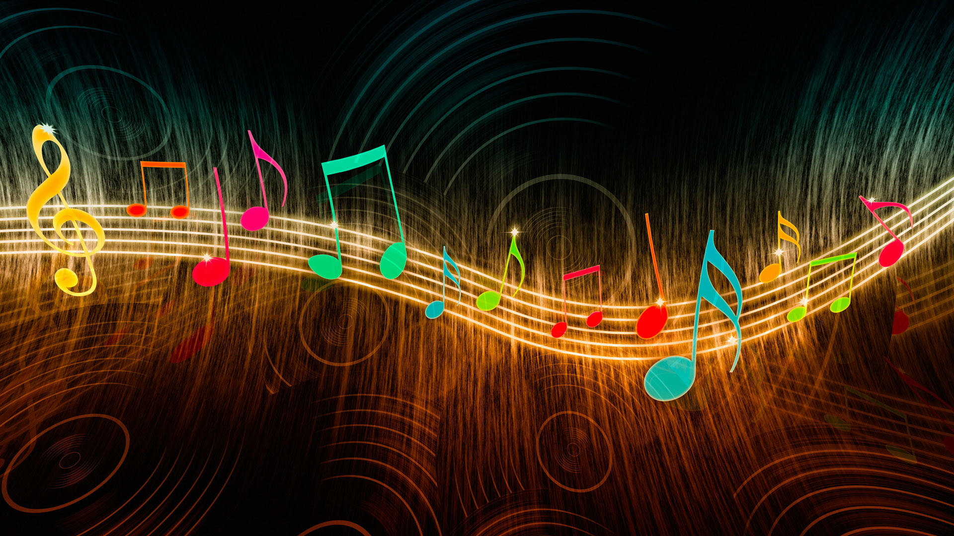 Note musicali, Pentagramma luminoso, Colorato, 1920x1080, immagine di sfondo