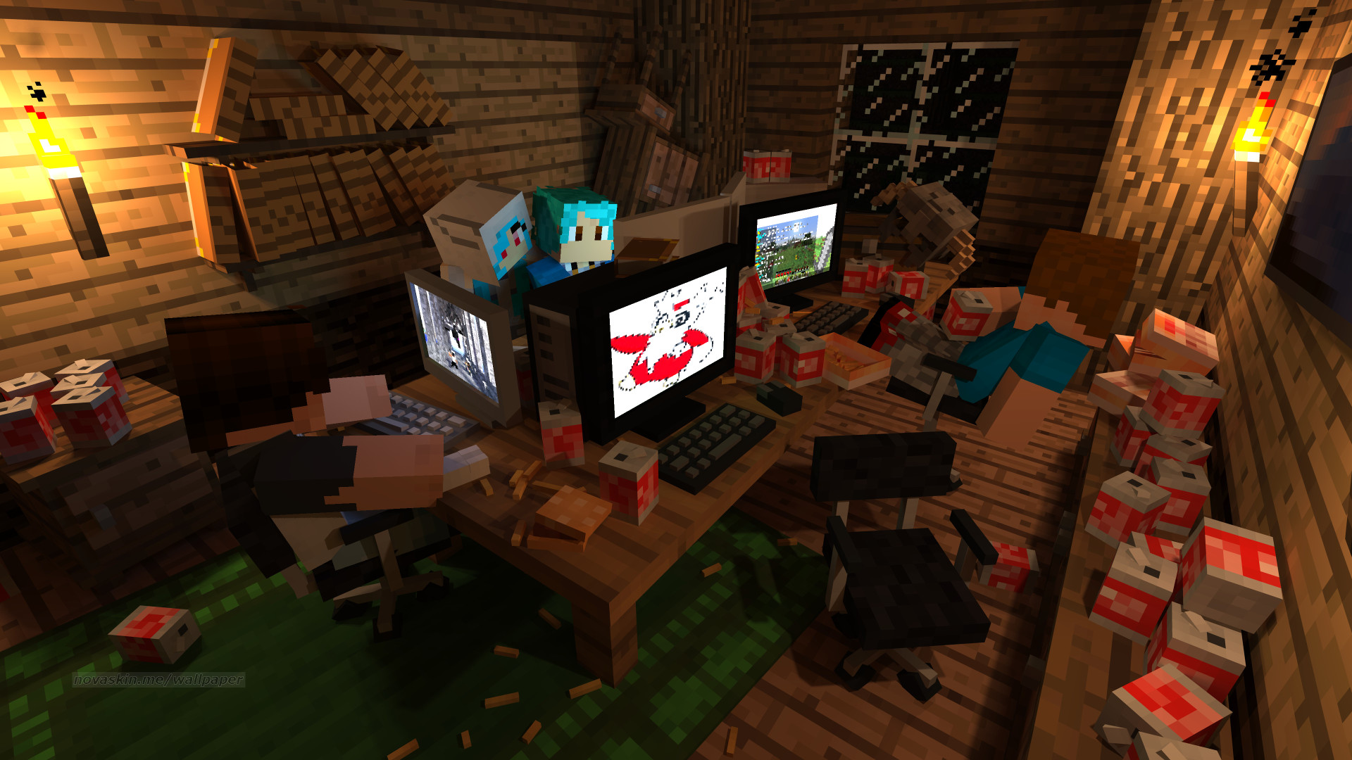 Minecraft, Skin, Stanza, Computer, TNT, Full HD, sfondo desktop