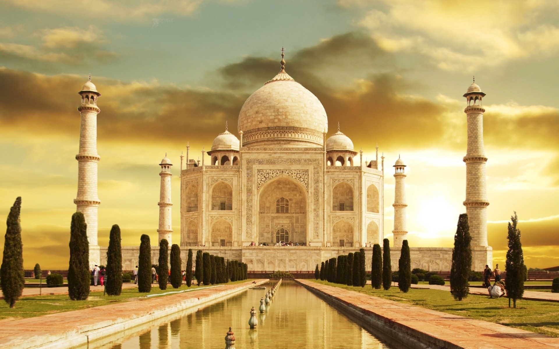 Taj Mahal, Agra, India, Cielo dorato, 1920x1200, wallpaper desktop