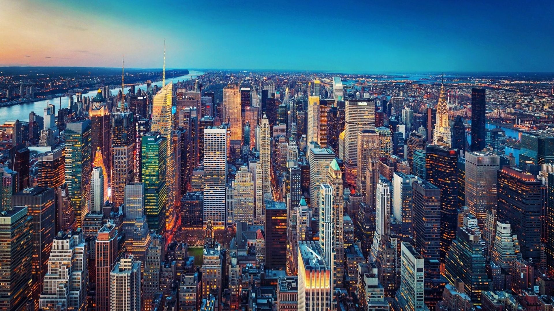 Manhattan, New York, Vista aerea, Crepuscolo, 1920x1080, sfondo per PC