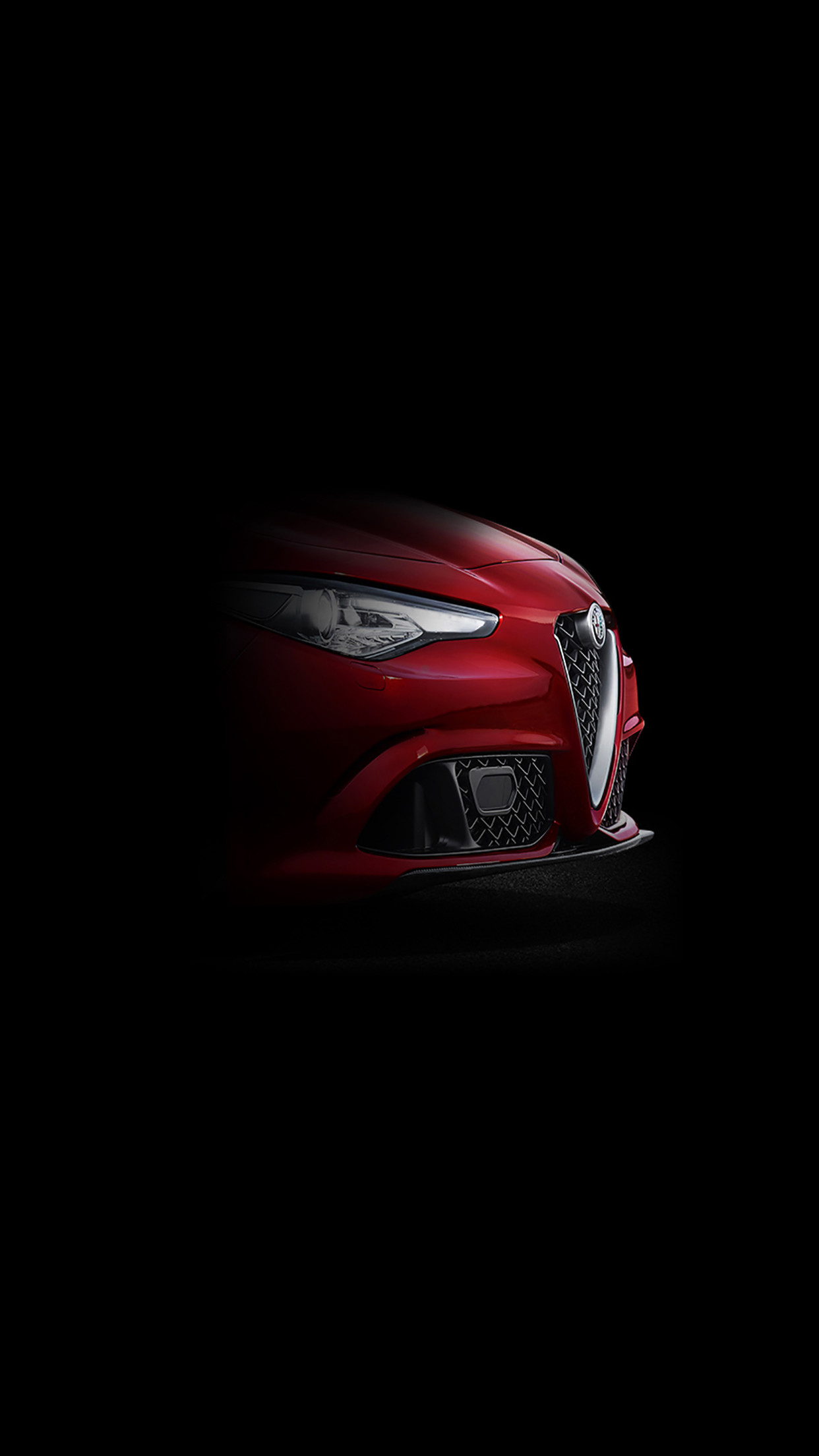 Alfa Romeo Giulia, Scudetto, Sfondo nero, Rosso, Full HD, wallpaper per smartphone