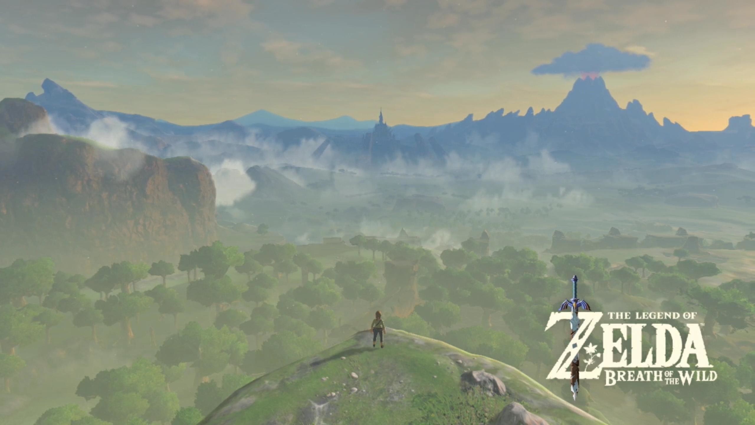 Link, The Legend of Zelda: Breath of the Wild, Hyrule, Logo, 2K 1440p, sfondo desktop
