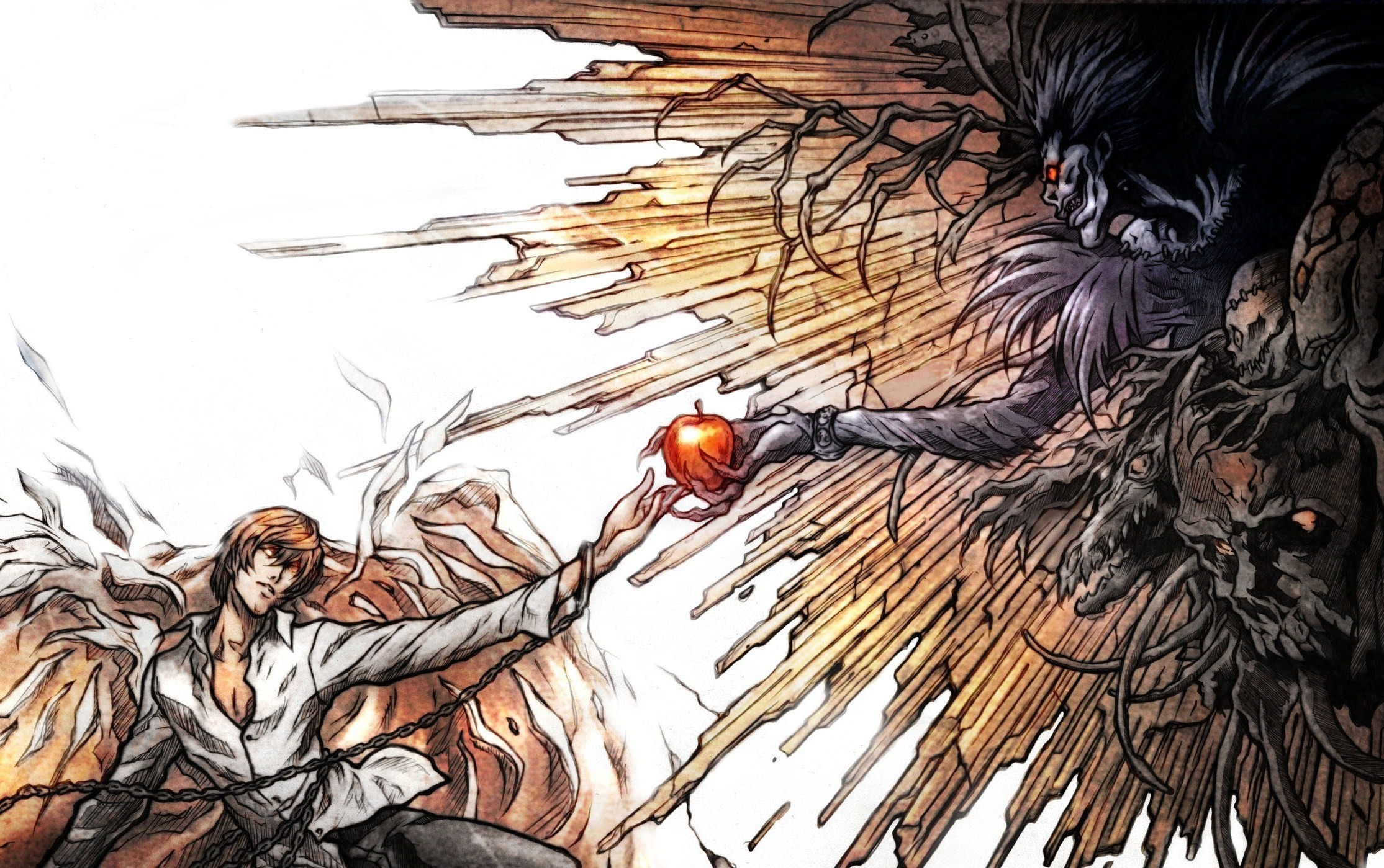Ryuk, Light Yagami, Death Note, Mela, Illustrazione, Full HD, sfondo Windows 11