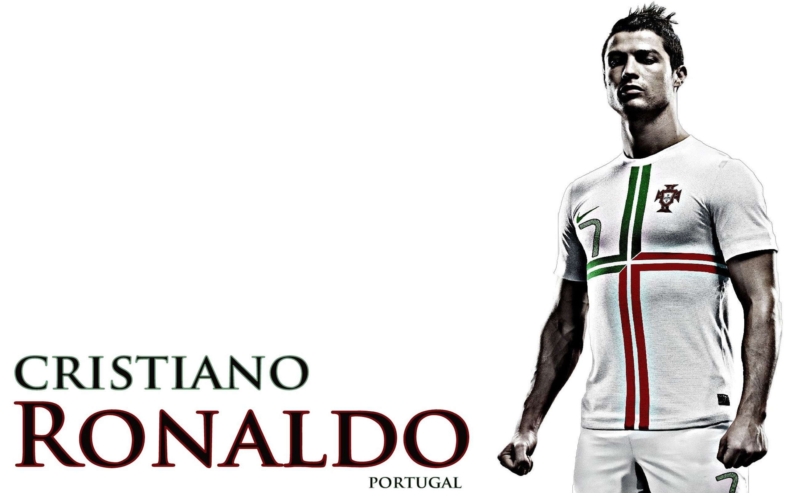 Cristiano Ronaldo, Portogallo, Maglia bianca, Tipografia, 2K, sfondo per PC