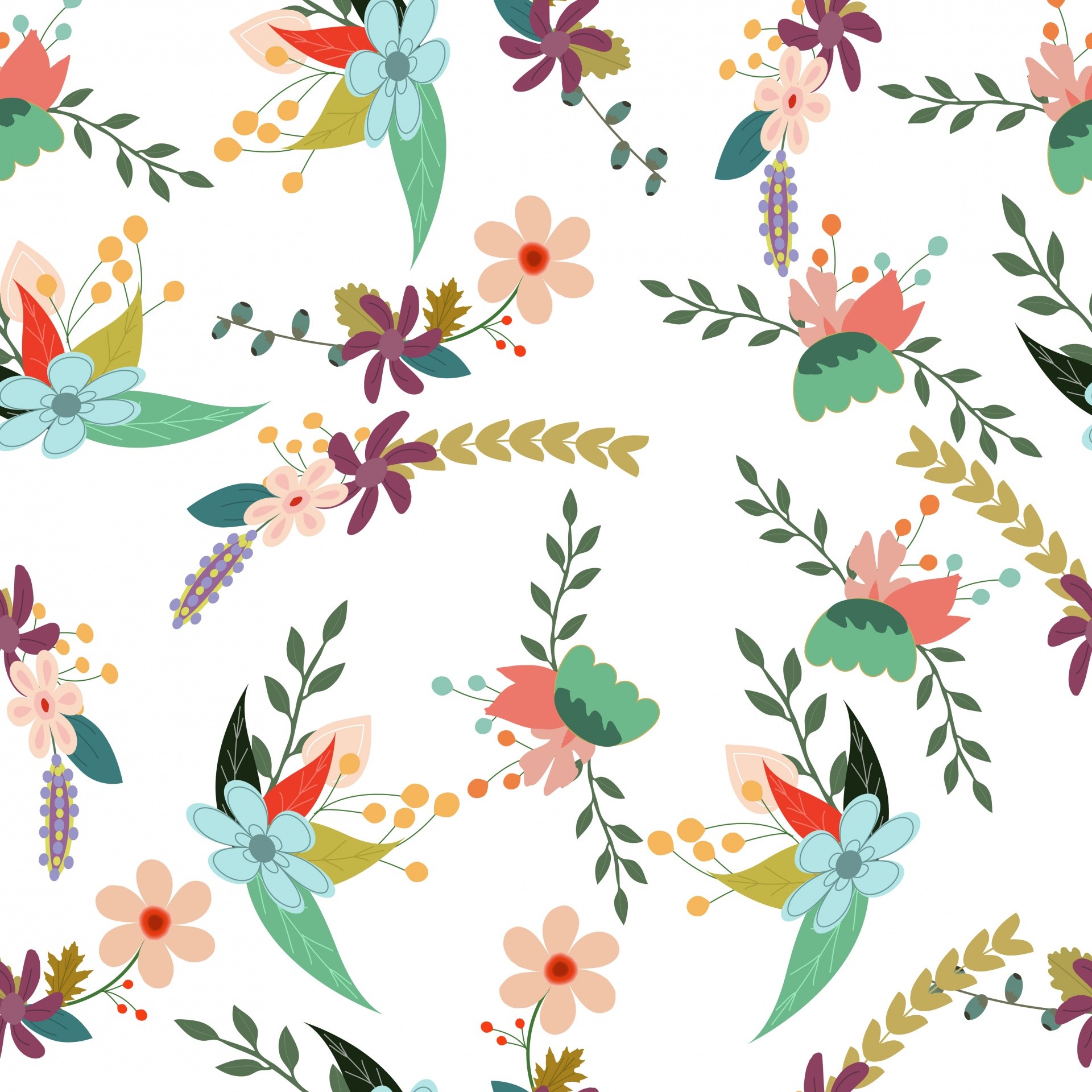 Motivo floreale, Sfondo bianco, Rametti, Illustrazione, Full HD, schermata di blocco iPad
