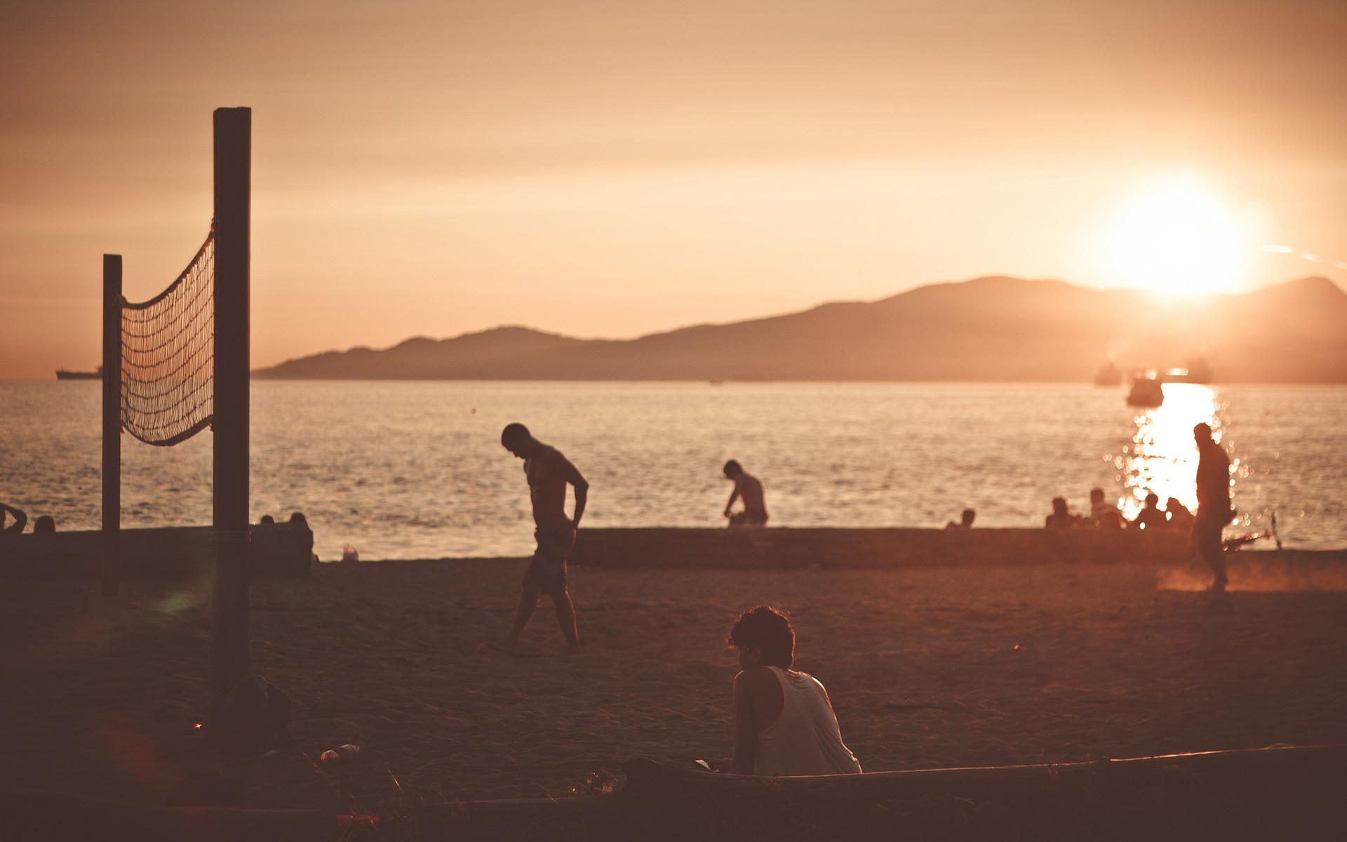 Beach volley, Tramonto, Silhouette, Mare, 1920x1200, sfondo MacBook Pro