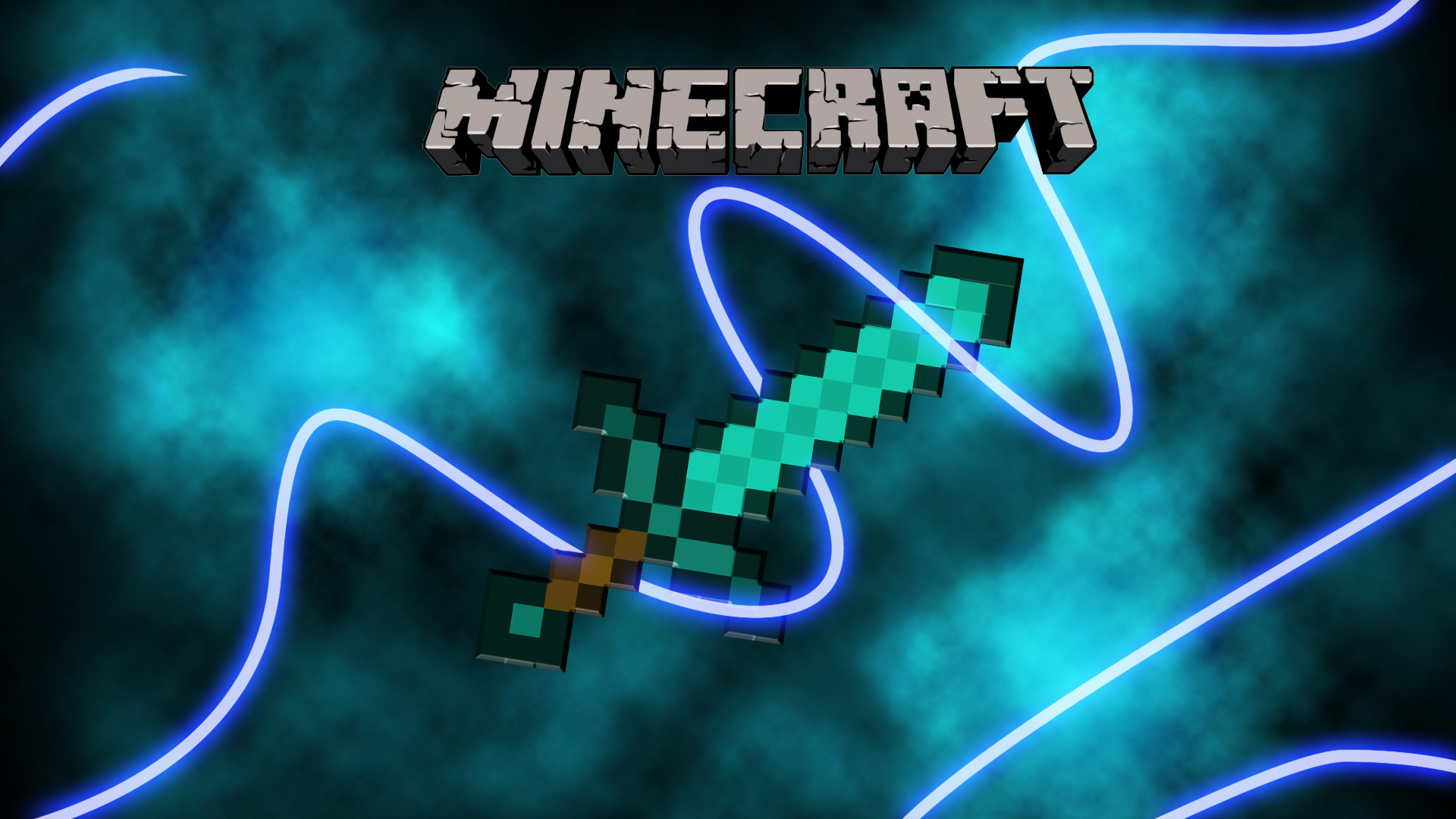 Minecraft, Spada di diamante, Logo, Neon blu, Full HD, sfondo desktop