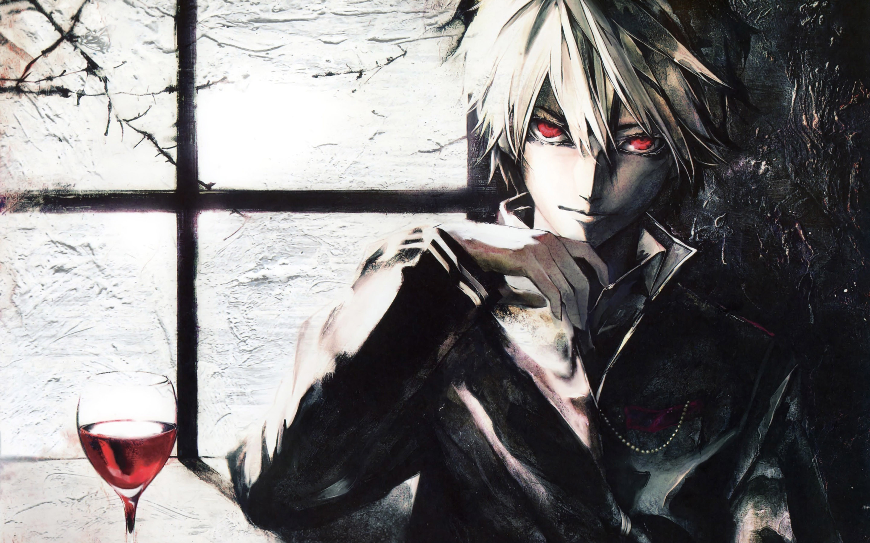 Ragazzo anime, Occhi rossi, Vino rosso, Finestra, 2880x1800, immagine di sfondo