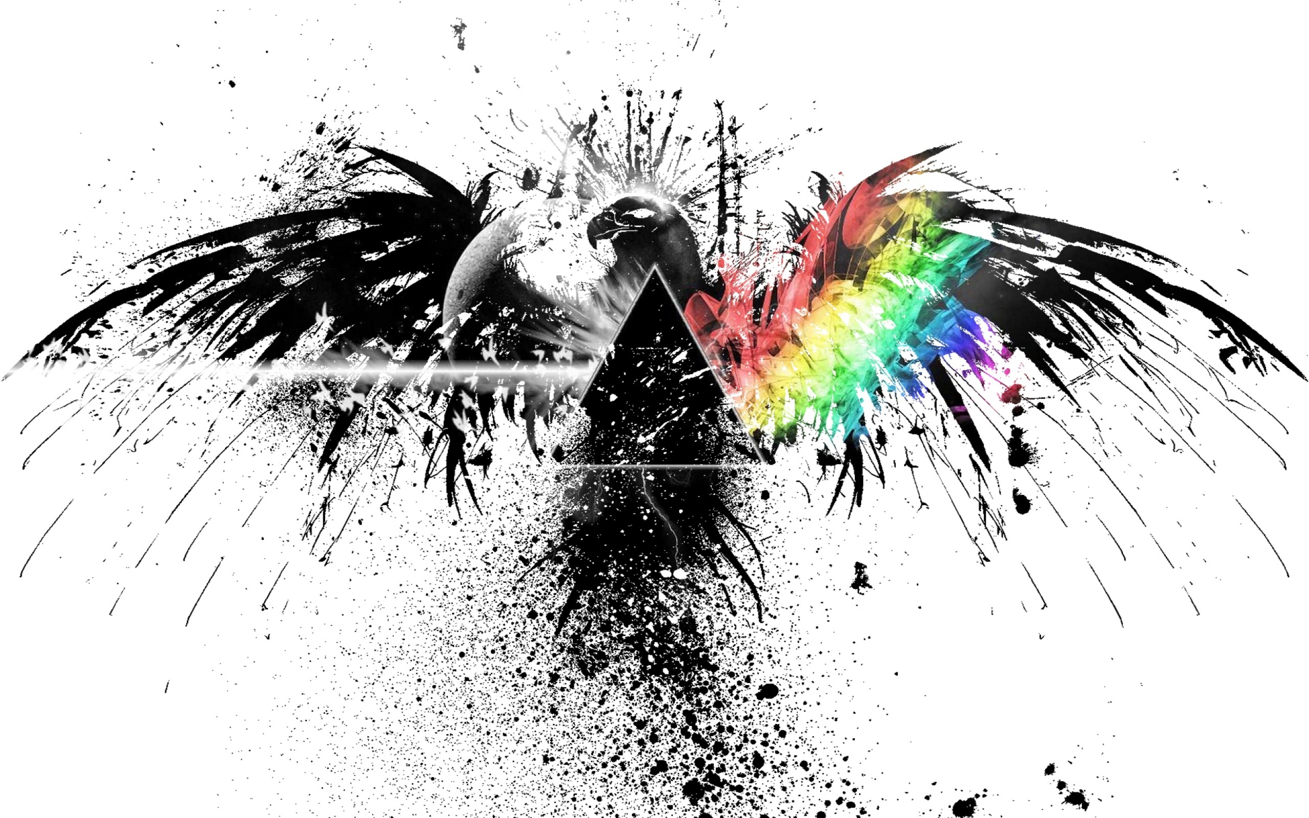 Pink Floyd, Prisma, Aquila, Schizzi d'inchiostro, Arcobaleno, 2K, sfondo desktop