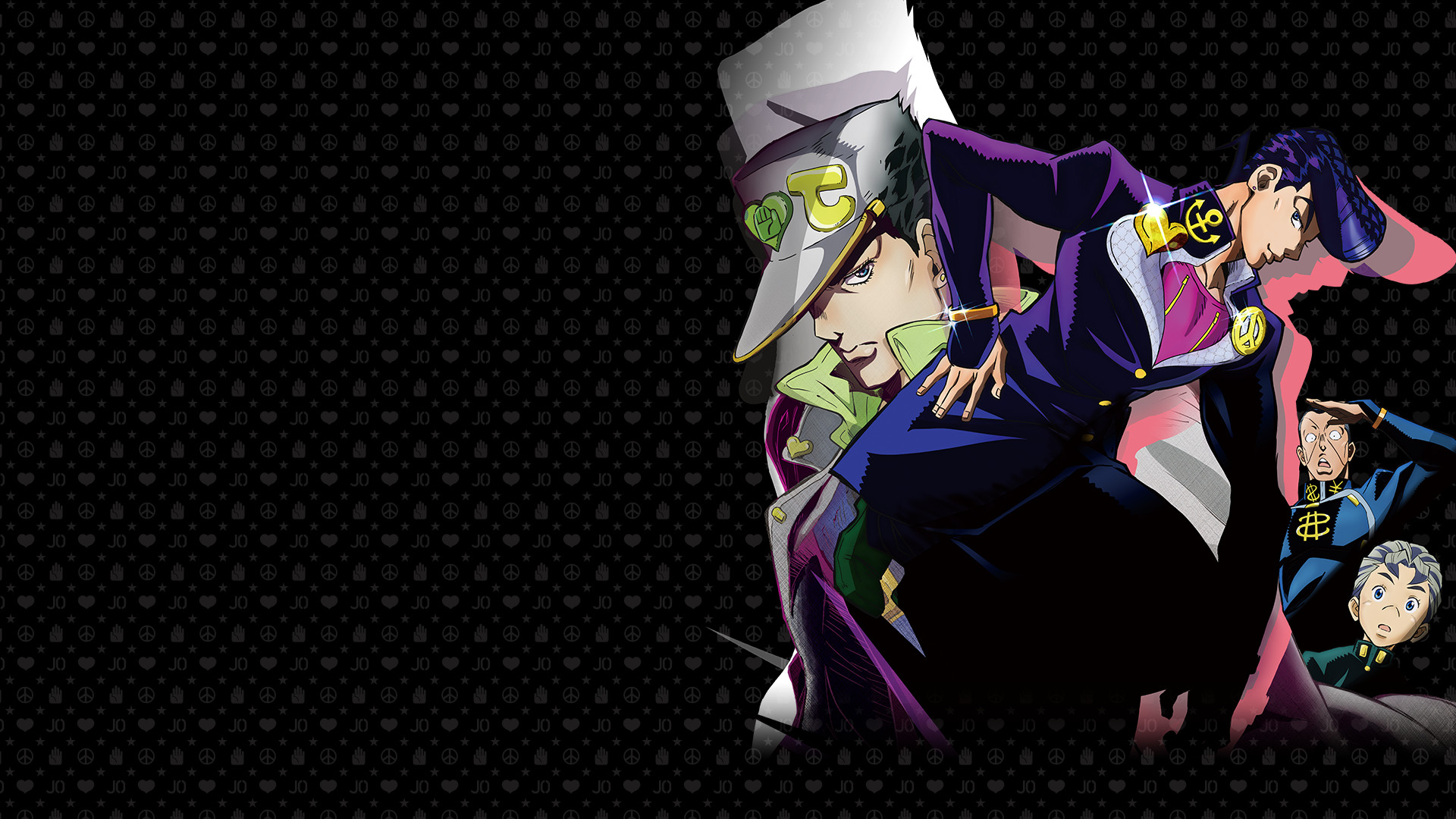 Le bizzarre avventure di JoJo, Jotaro Kujo, Jolyne Cujoh, Sfondo nero, wallpaper Windows 11