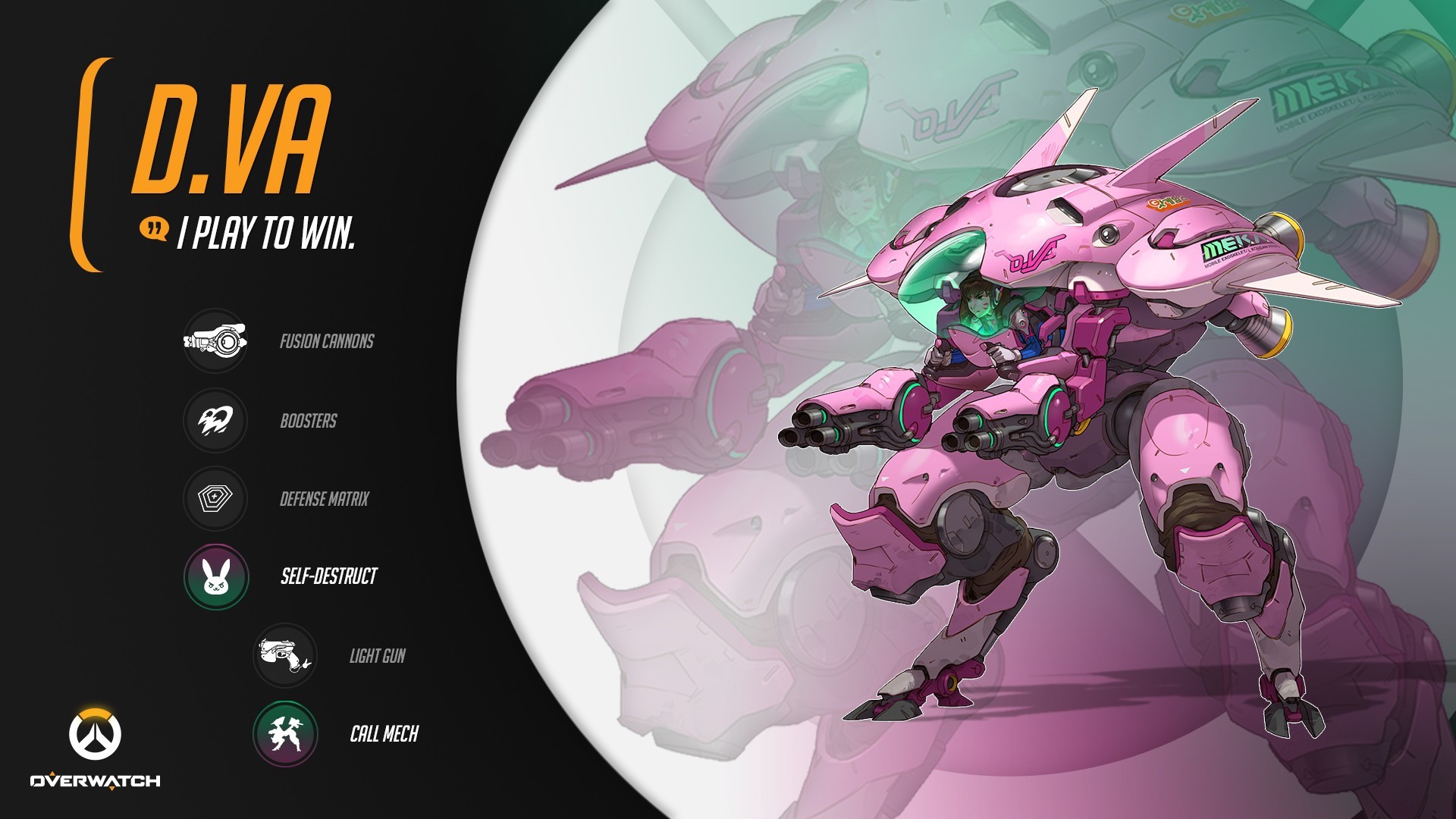 D.Va, Overwatch, I Play to Win, Abilità, MEKA, 16:9 Full HD, sfondo widescreen