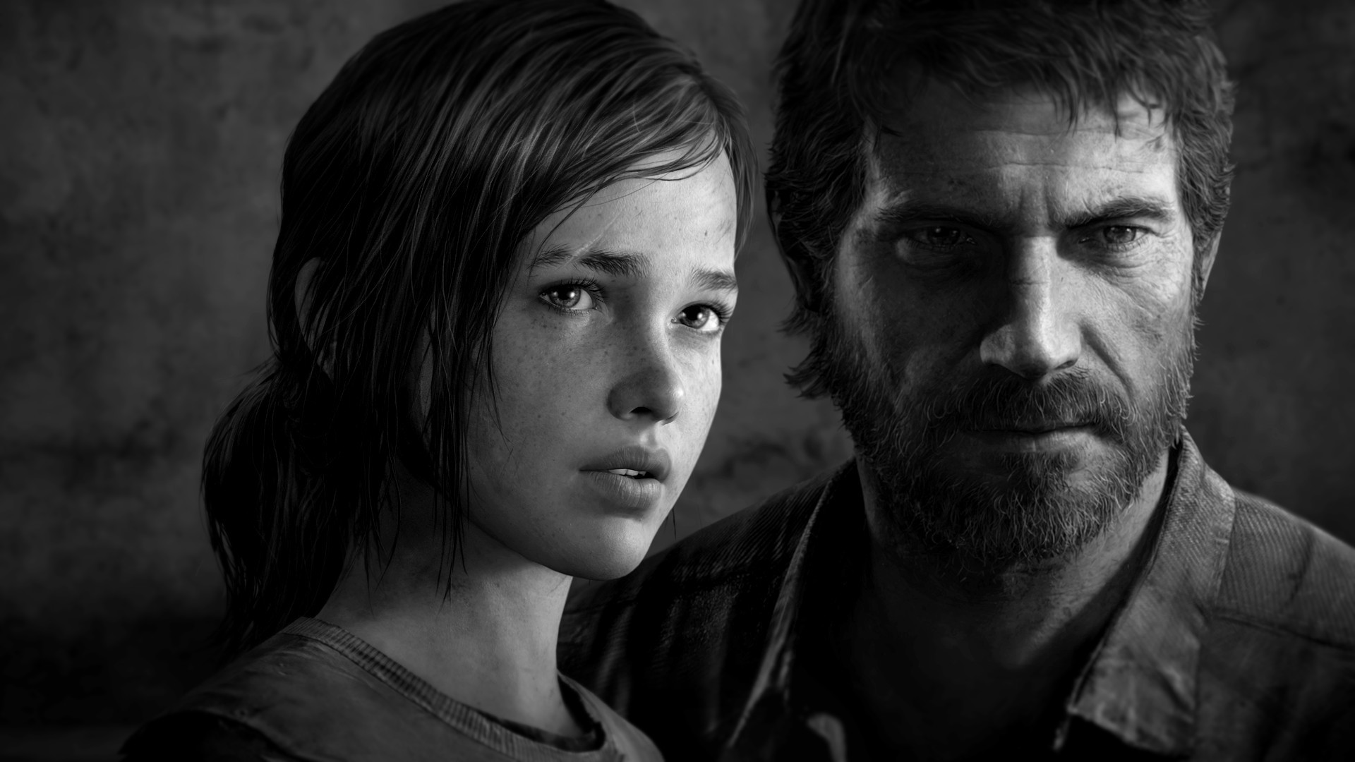 The Last of Us, Ellie, Joel, Primo piano, Bianco e nero, 16:9 Full HD, wallpaper widescreen