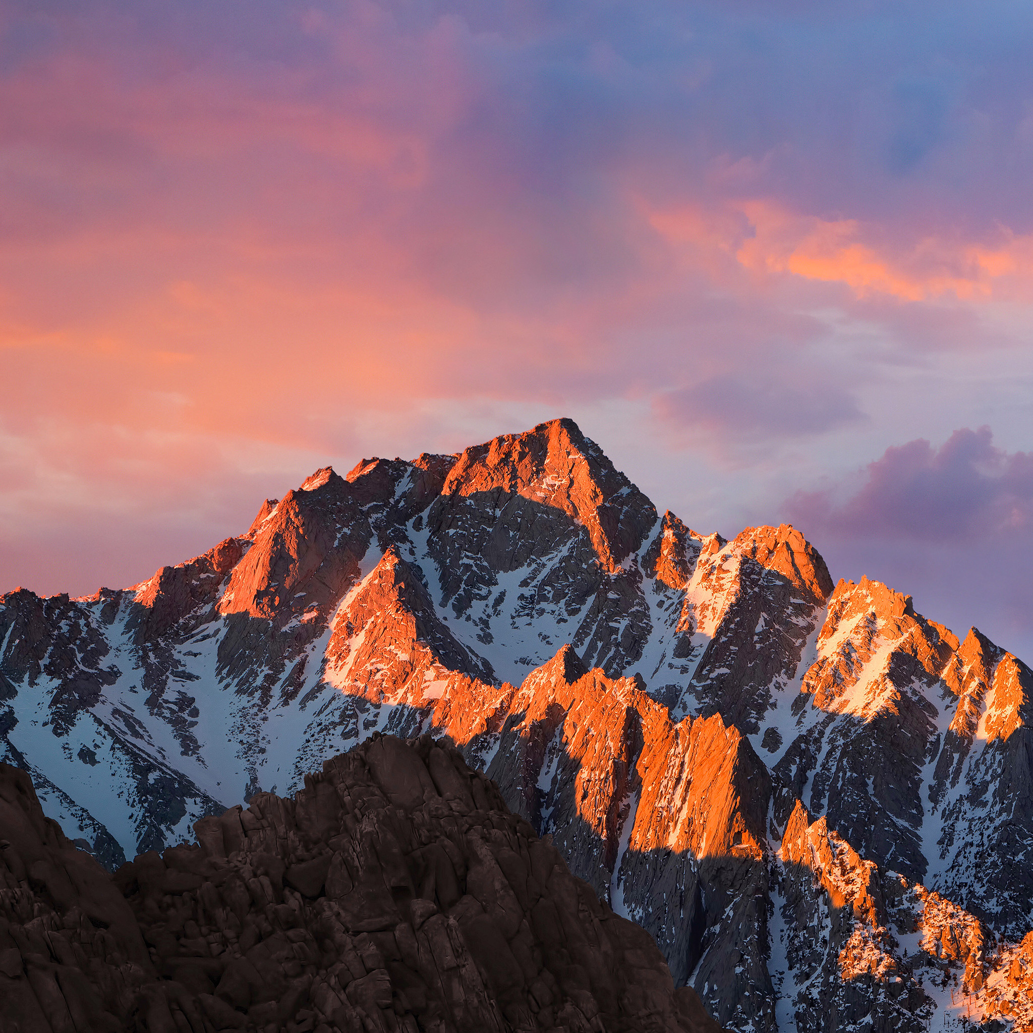 macOS Sierra, Montagna, Tramonto, Cielo rosa, sfondo desktop Mac