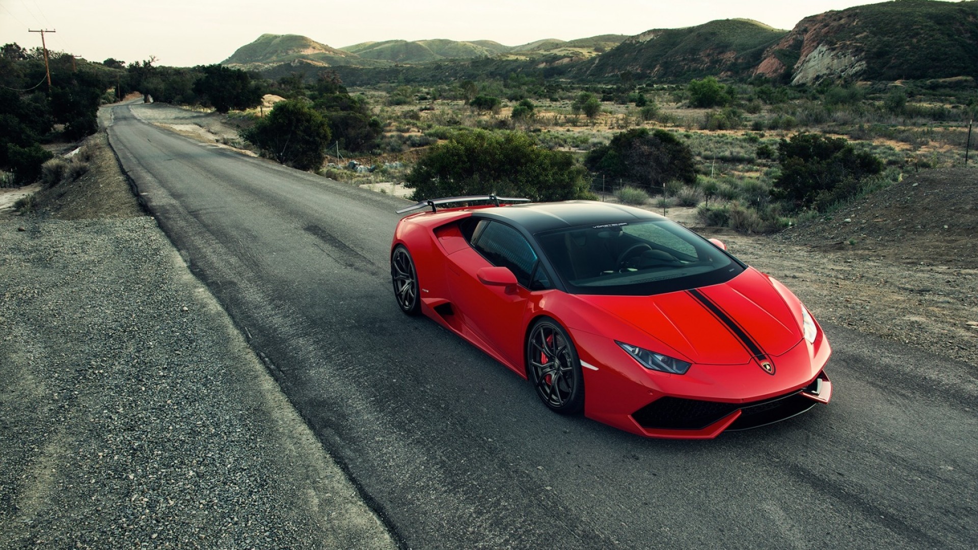 Lamborghini Huracán, Rosso, Strada, Colline, Full HD, sfondo desktop