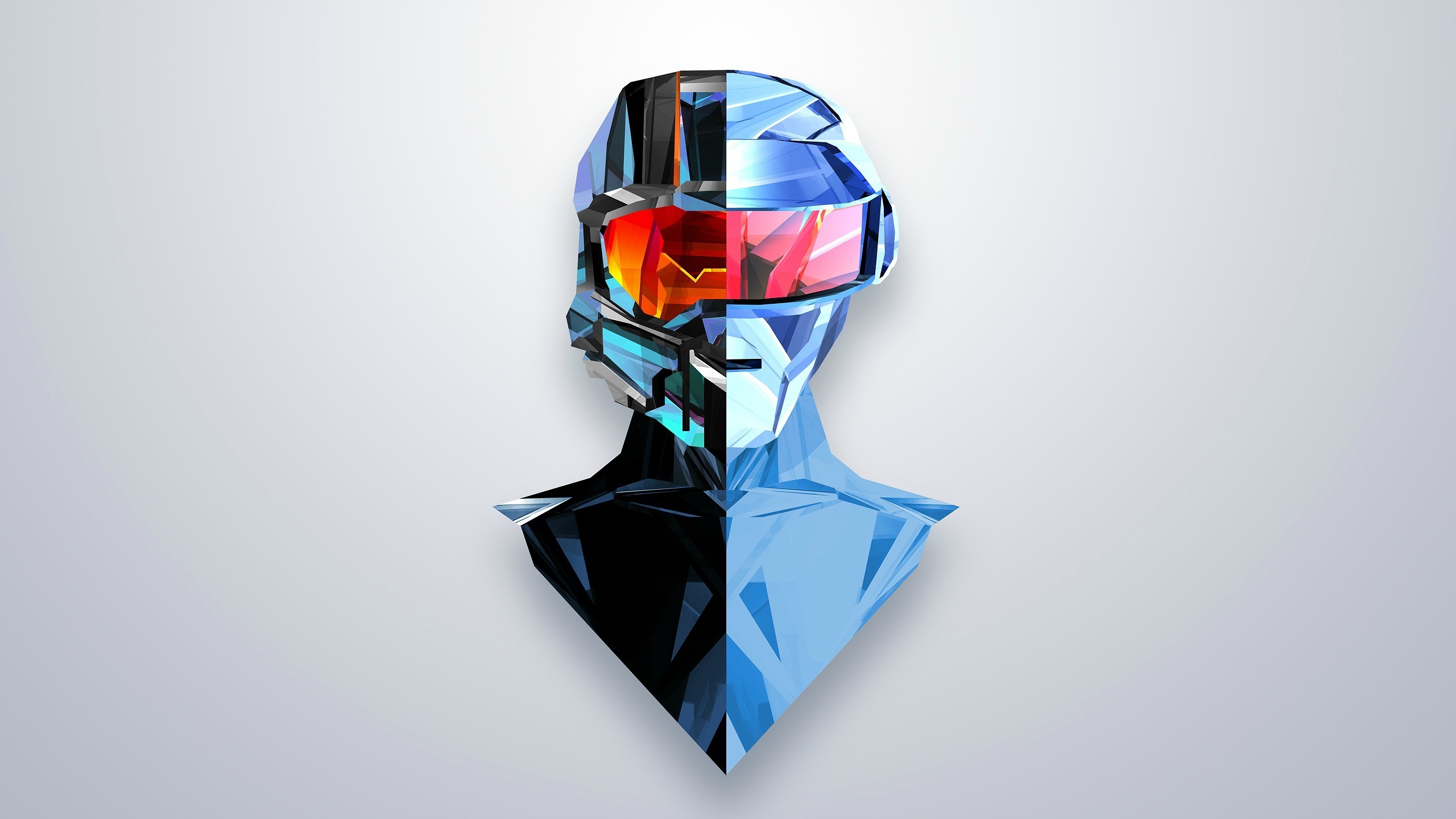 Daft Punk, Casco, Low poly, Sfondo bianco, 16:9 2K, wallpaper widescreen