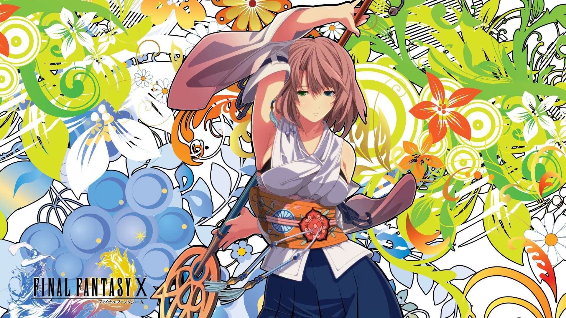 Yuna, Final Fantasy X, Fiori, Illustrazione, Full HD, sfondo per PC e portatile