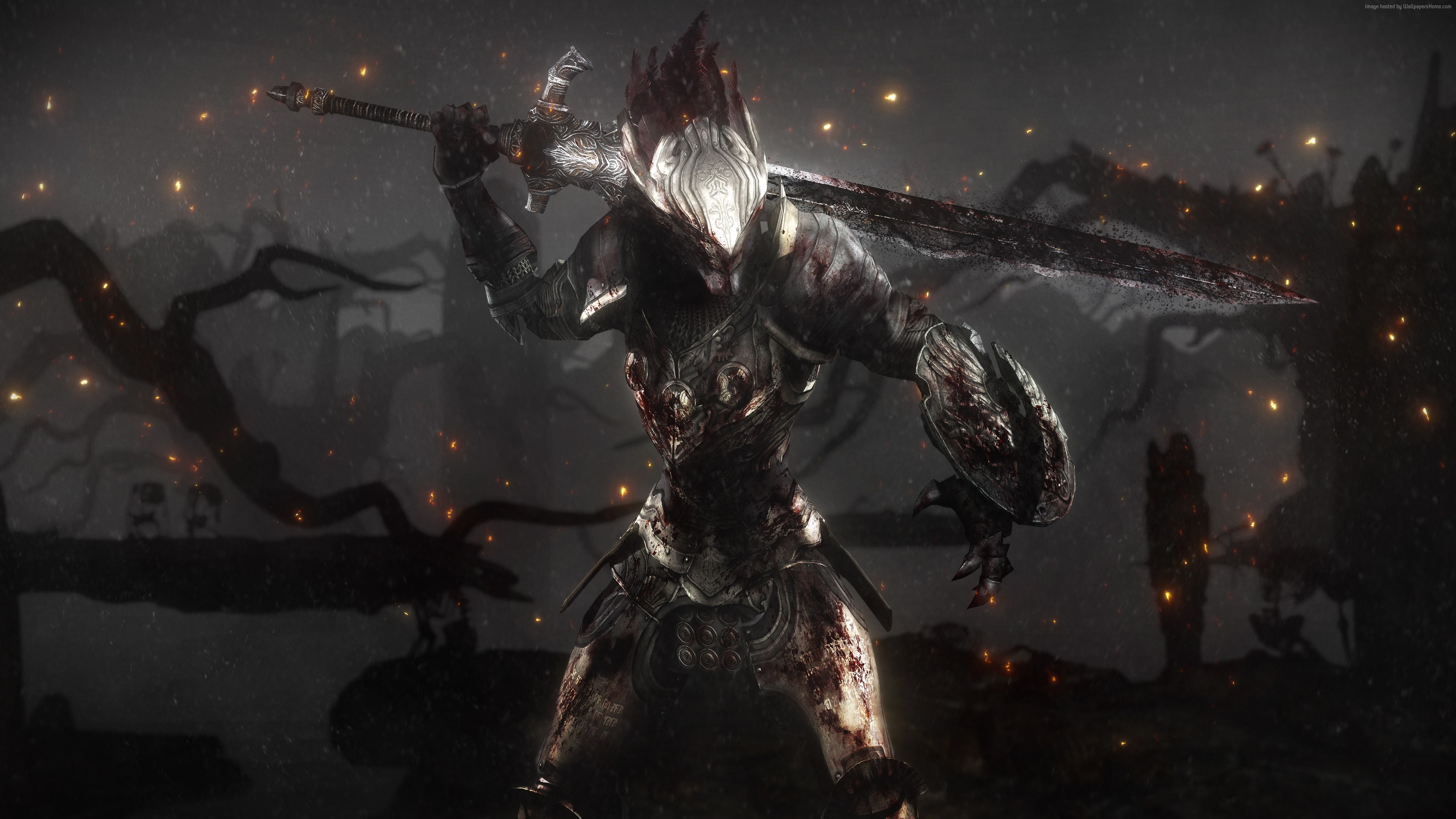 Dark Souls III, Cavaliere, Spadone, Buio, 16:9 4K, sfondo widescreen