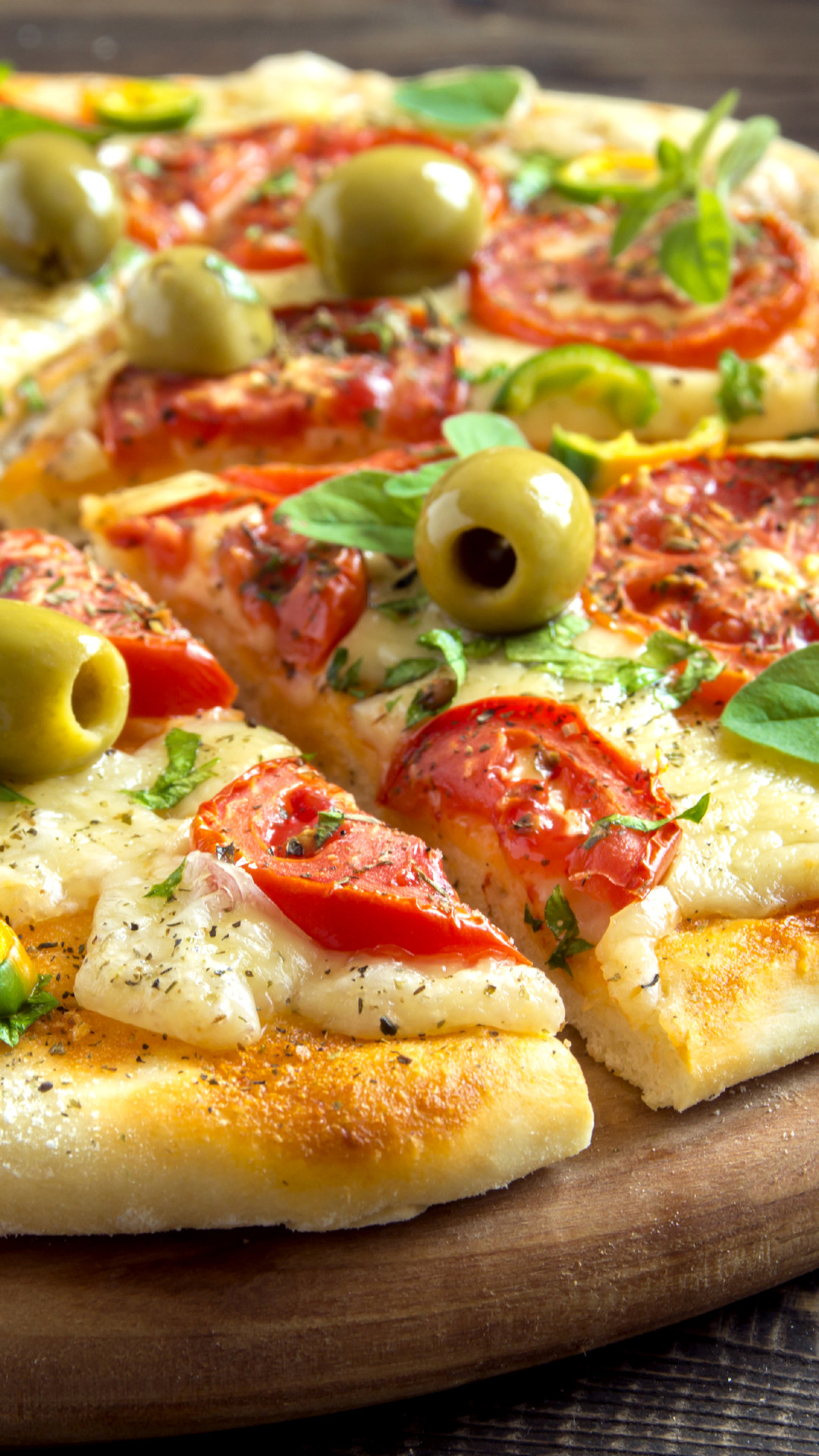 Pizza, Olive verdi, Peperoni, Tagliere, sfondo per iPhone e Android