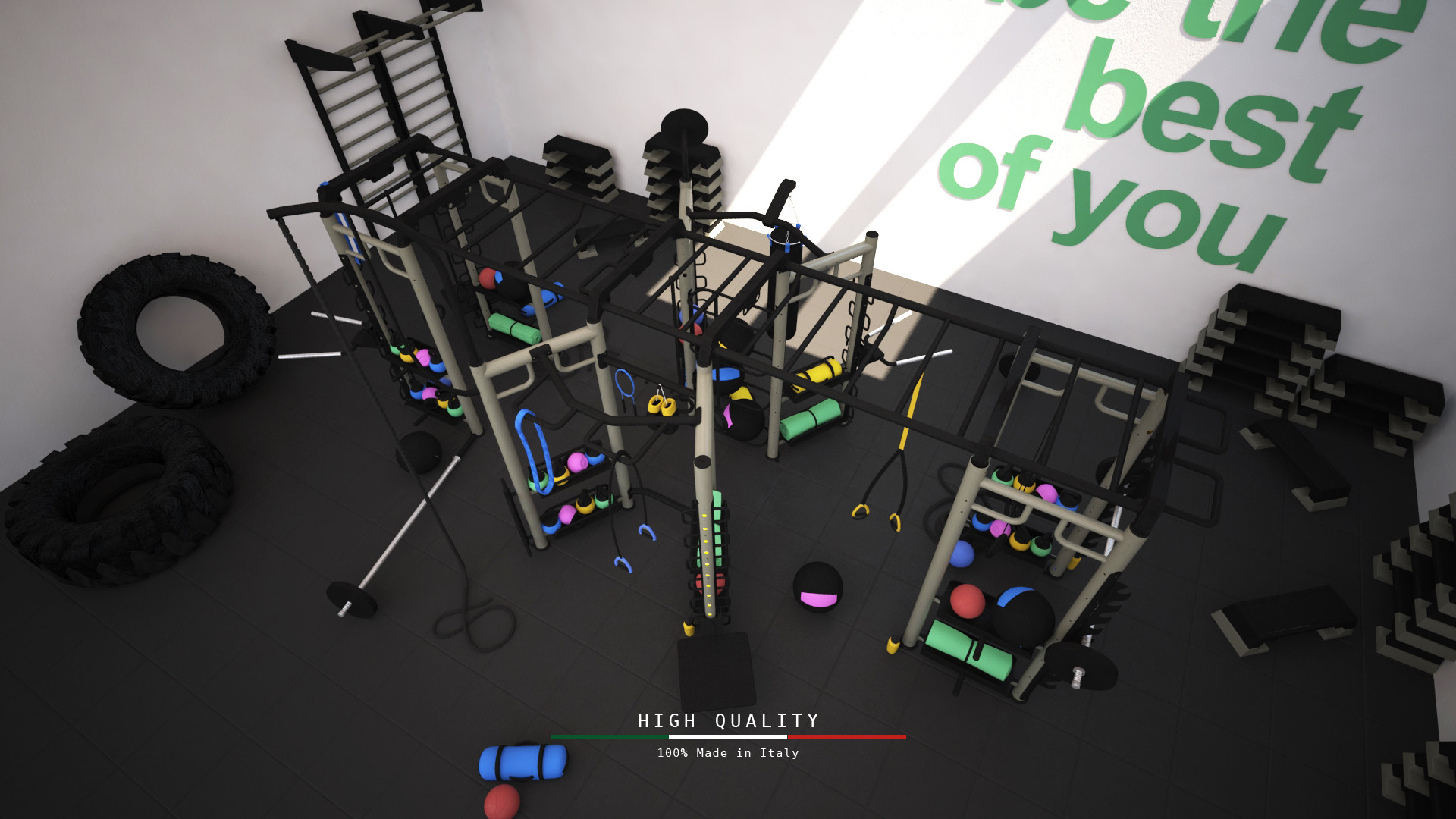Struttura funzionale, Attrezzi da palestra, Rendering 3D, Full HD, sfondo Windows 11