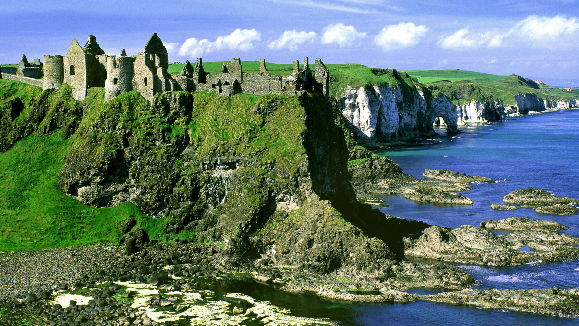 Castello di Dunluce, Irlanda del Nord, Rovine, Costa, 1920x1080, immagine di sfondo